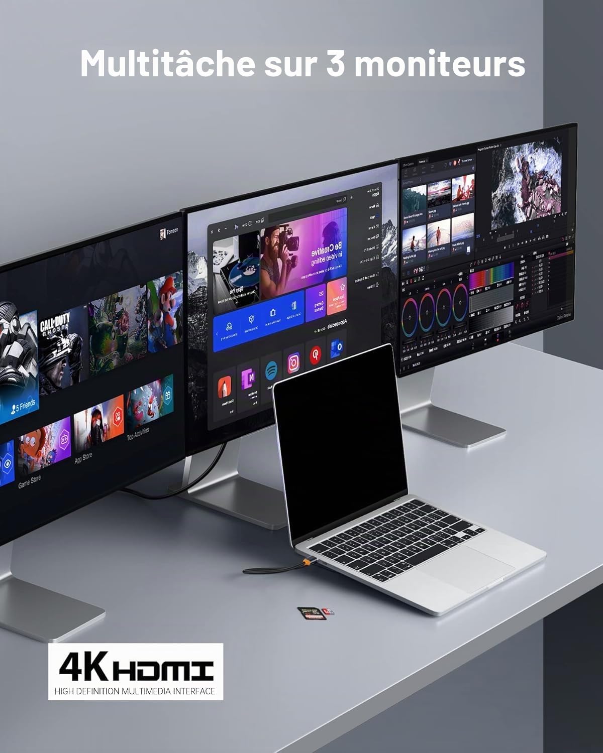 Baseus Station d'accueil USB C, 12 en 1 Dual 4K 60Hz HDMI et Displayport, PD 100W, USB 3.0, Gigabit Ethernet, SD TF, Prise 3,5 mm, pour MacBook/Dell/HP/Surface/Steam Deck