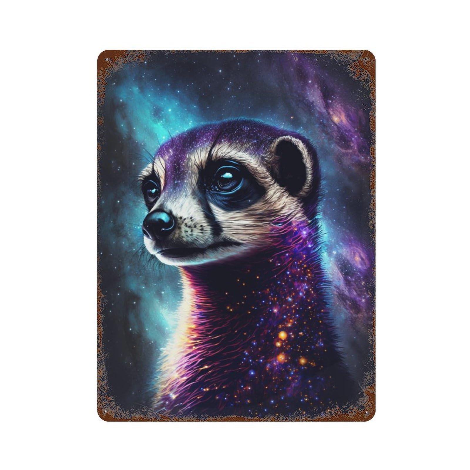 Cosmic Meerkat Art Print-4 Aged Metal Wall Plaque 15.7"x11.8", for Shed, Workshop And Garage Wall Decor, Old School Wall Decor