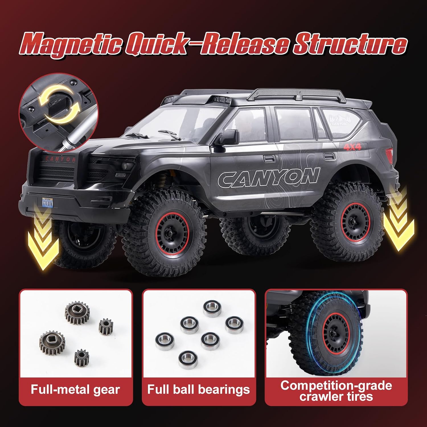 BEEZRC 1/10 Canyon RC Crawler Off-Road RC Truck, 4x4 RC Rock Crawler, LCG Chassis, DIG Function, Two-Speed Transmission, Quick Release, Hobby Grade Waterproof, Remote Control Car for Adults RS
