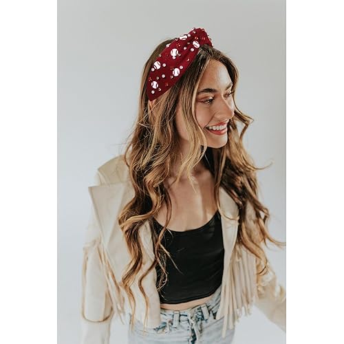 Miniatura 7 de Diadema de béisbol para mujer, accesorios de béisbol, diadema anudada con perlas de cristal, diadema adornada, diadema con nudo superior ancho,