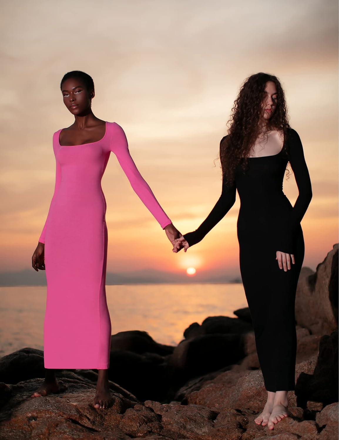 PUMIEY Women's Square Neck Long Sleeve Maxi Dress Ribbed Bodycon Dresses for Women Soft Lounge Dress - Image 6