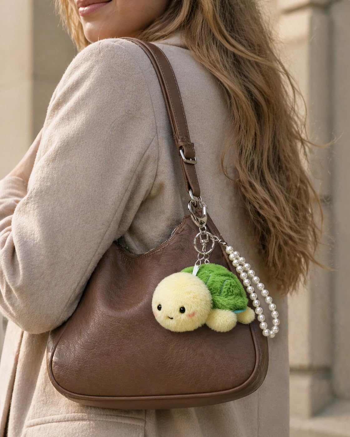 Plush Keychain Bag Charm with Pearl Accent for Handbags & Purses, Cute Backpack Charm for Keys, Gift for Women