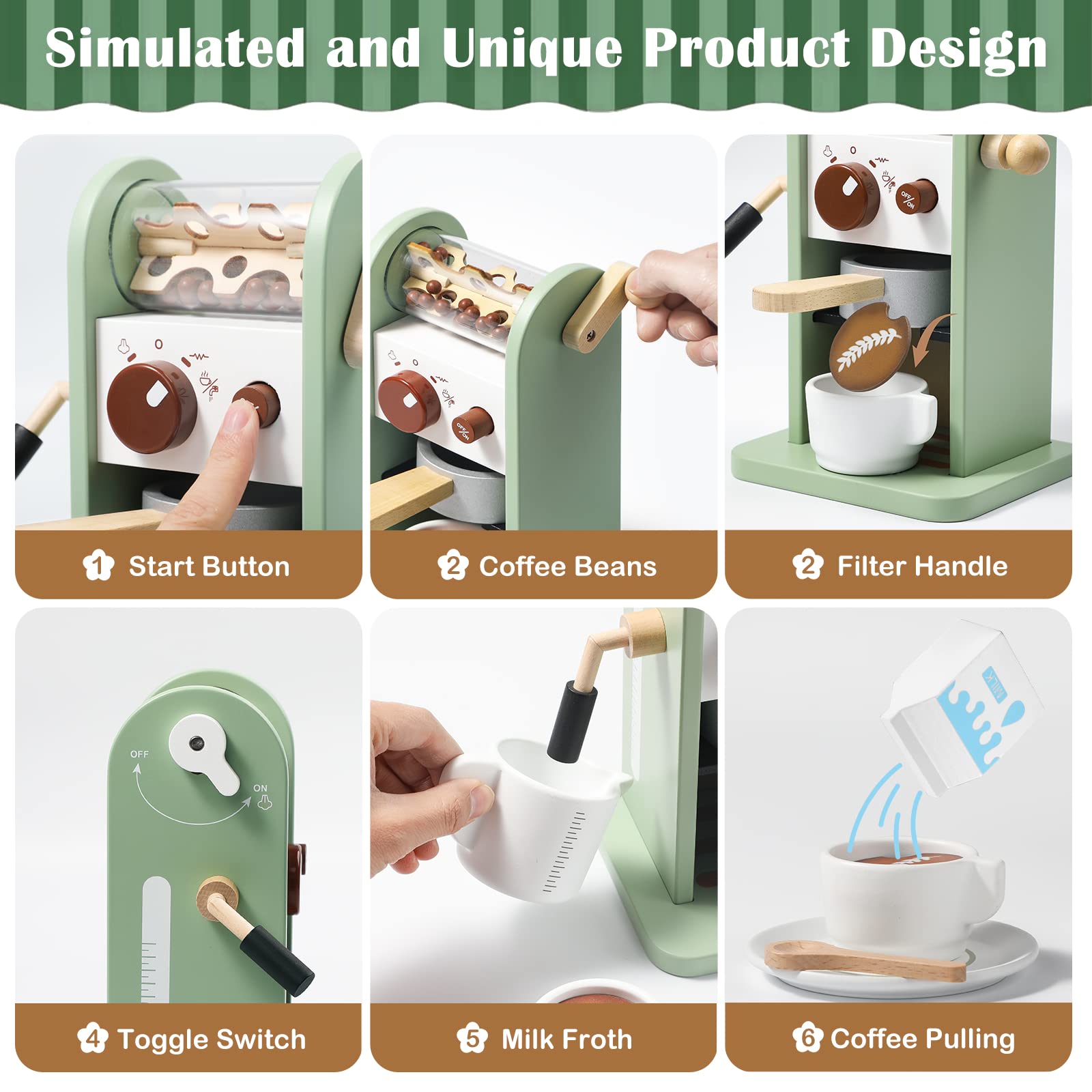 Houten Koffiemachine Set, 9dlg
