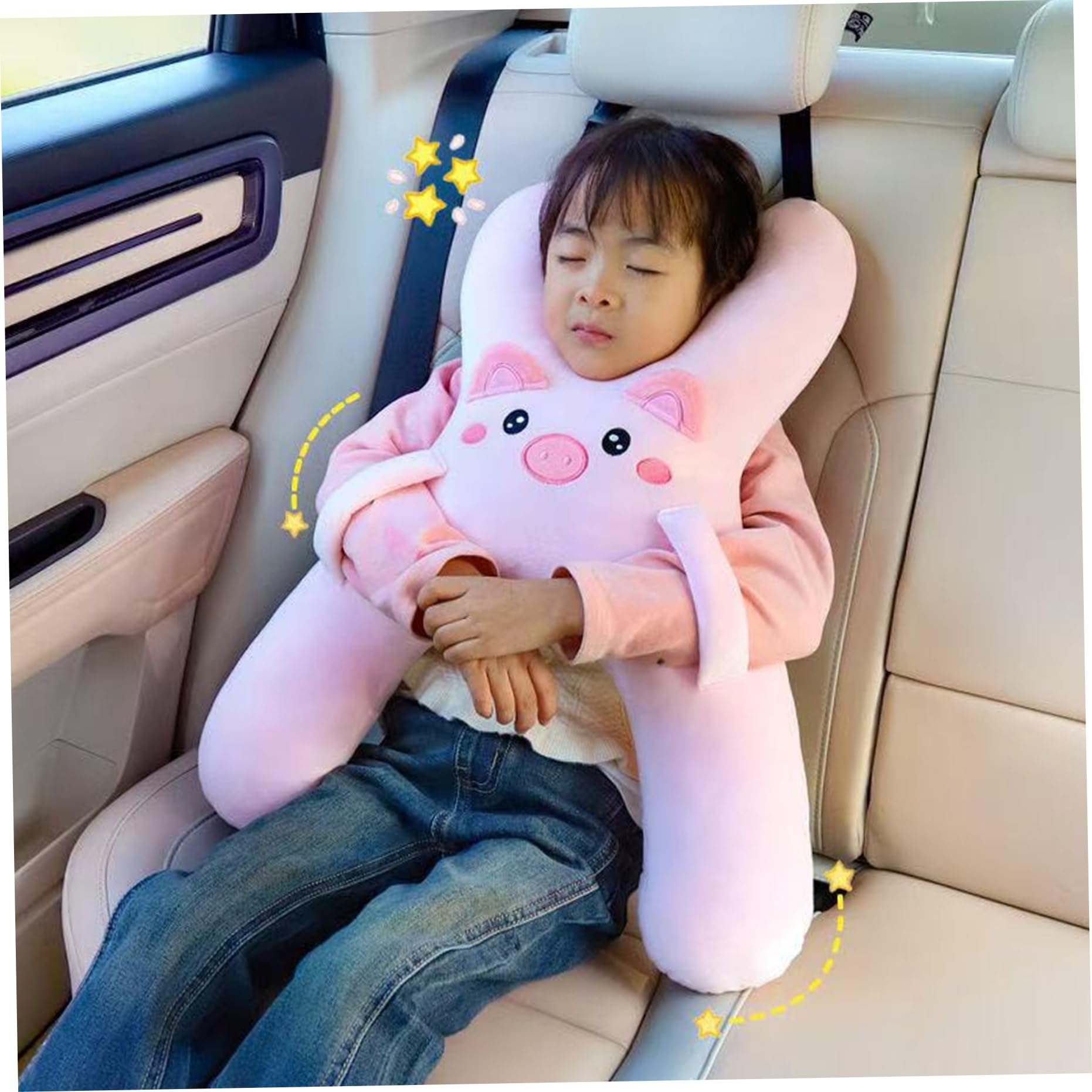 Oreiller de Voiture pour Enfants en Forme de H, Support tête réglable, Oreiller Voiture pour Enfants avec poignée, Lavable en Machine pour Un Meilleur Sommeil, Style 1