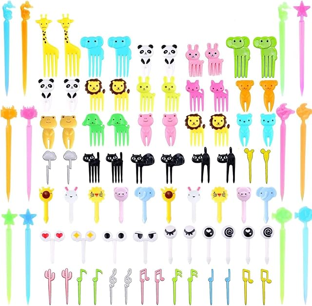 ALINK 100-Pack Lovely Animal Food Fruit Picks Forks, Mini Cute Cartoon Toothpick Cocktail Sticks Decor Cocktail Picks for Lunch Box Cupcake Sandwich Appetizer Party Supplies