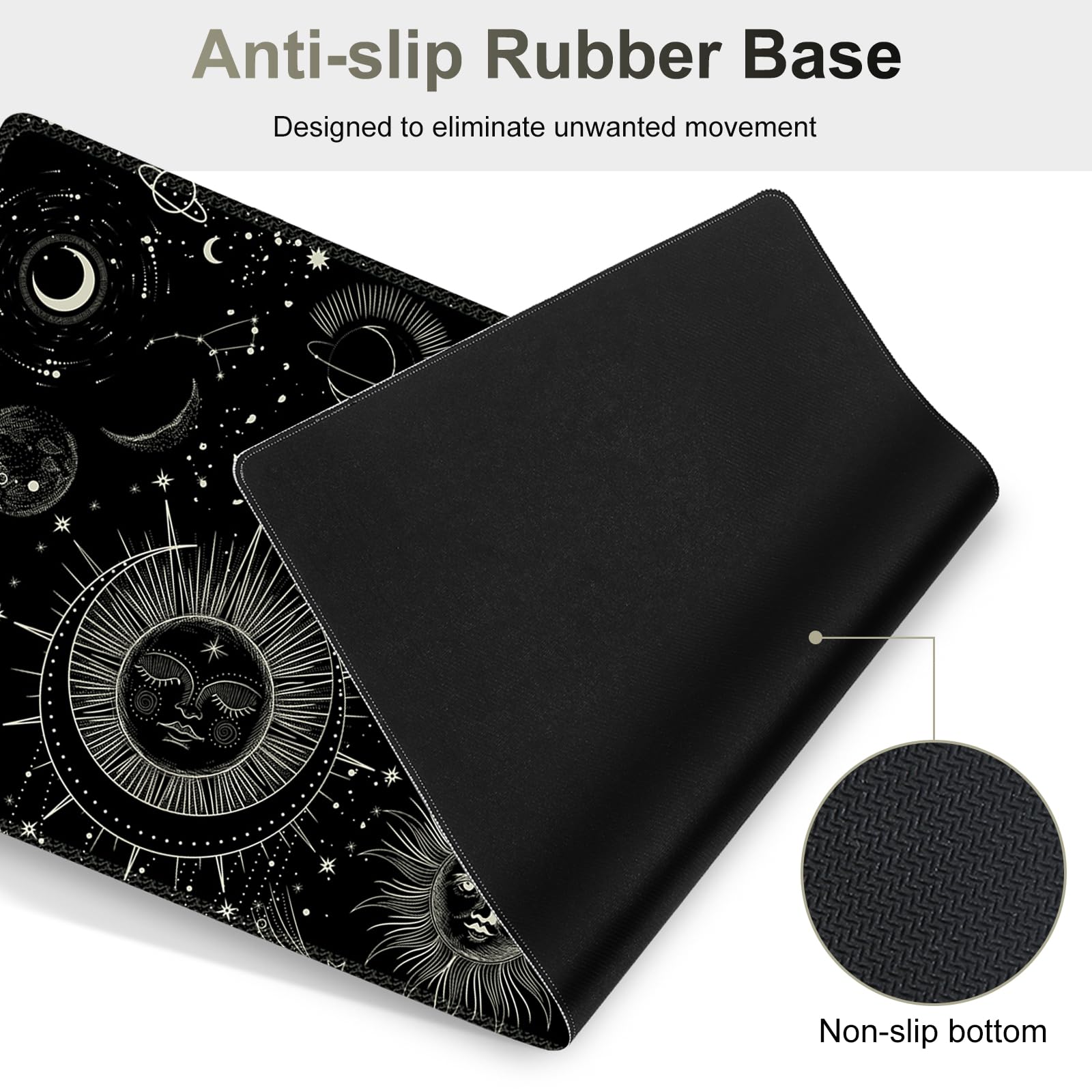 NXZGO Gaming Mouse Pad Keyboard Wrist Support, 4 in1 Mousepad Set with Wrist Keyboard Rest, Computer Desk Mat, Non-Slip Desk Pad Protector with Memory Foam Easy Typing Pain Relief I Moon Sun Cosmic