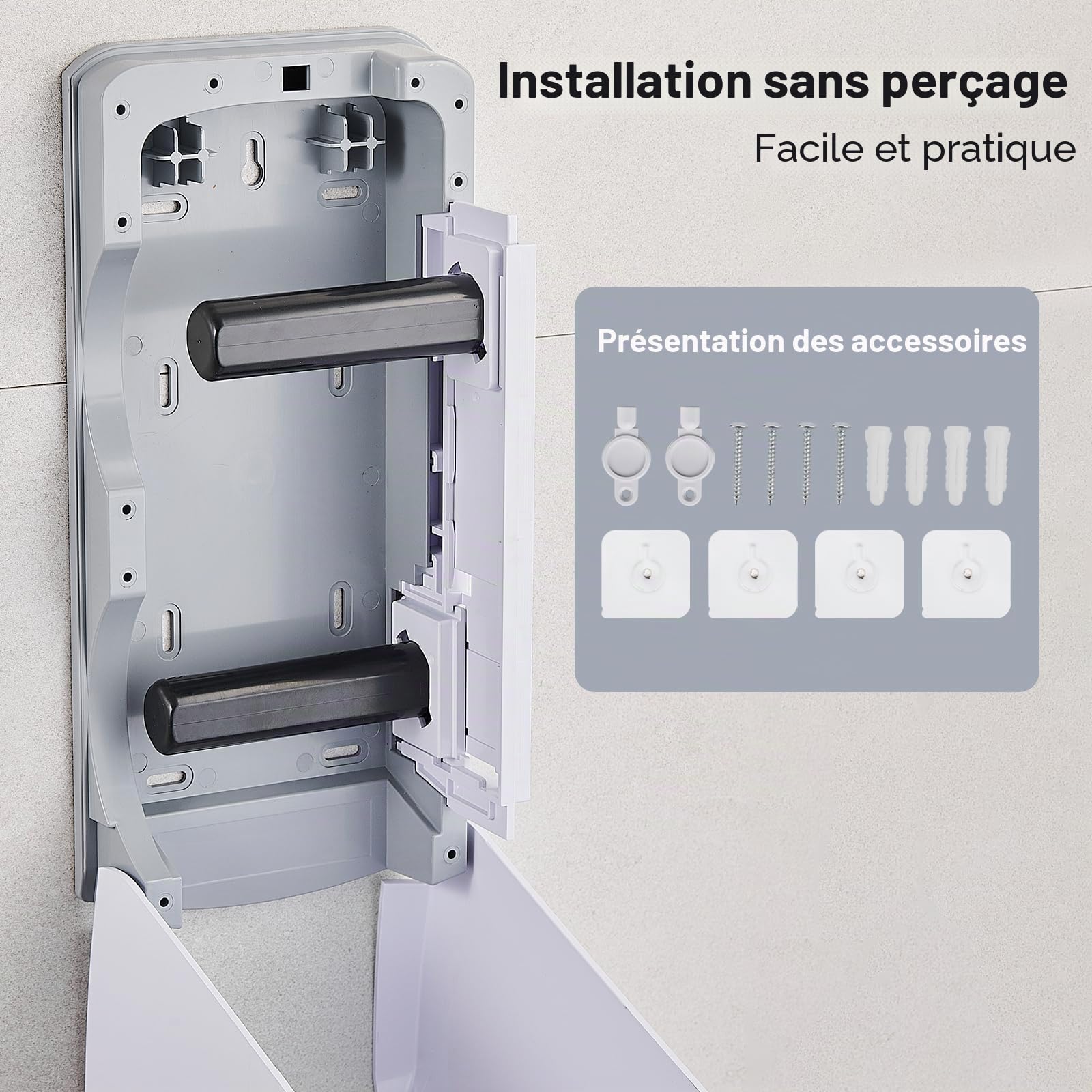 Pollock Distributeur Murale Double pour Papier Toilette, Distributeur de Papier Toilette 2 Rouleaux | avec verrou | sans perçage | Grande capacité | Mural Double Rouleau, pour Usage Commercial, Blanc