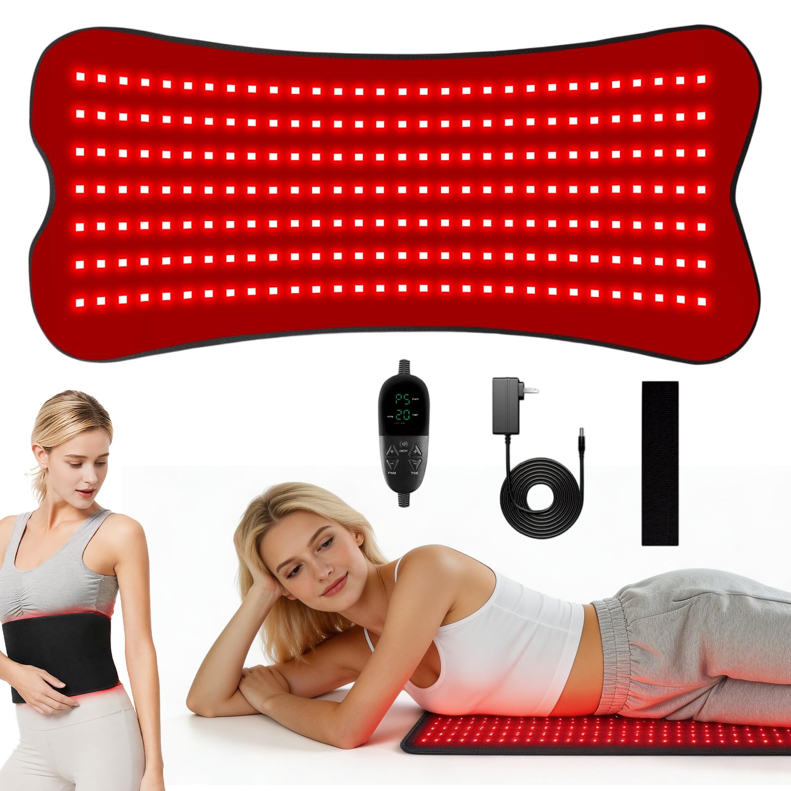 Tappetino a infrarossi con 210 LED, 660 nm e 850 nm Red Light Therapy per il corpo, terapia della luce rossa con 5 livelli di luminosità e 5 impostazioni di tempo per gambe, schiena, vita, scuola, 80