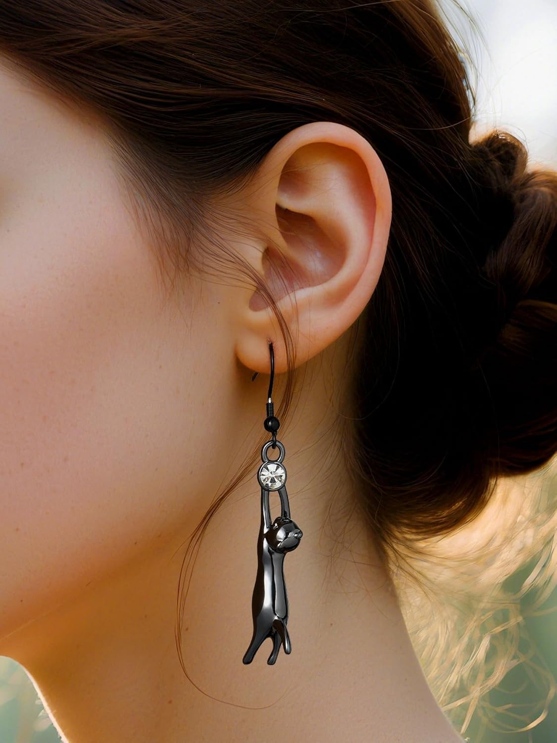 U7 Cute Cat Ear Pendant Platinum/18K Gold Plated Drop Earrings With Rhinestone - Image 2