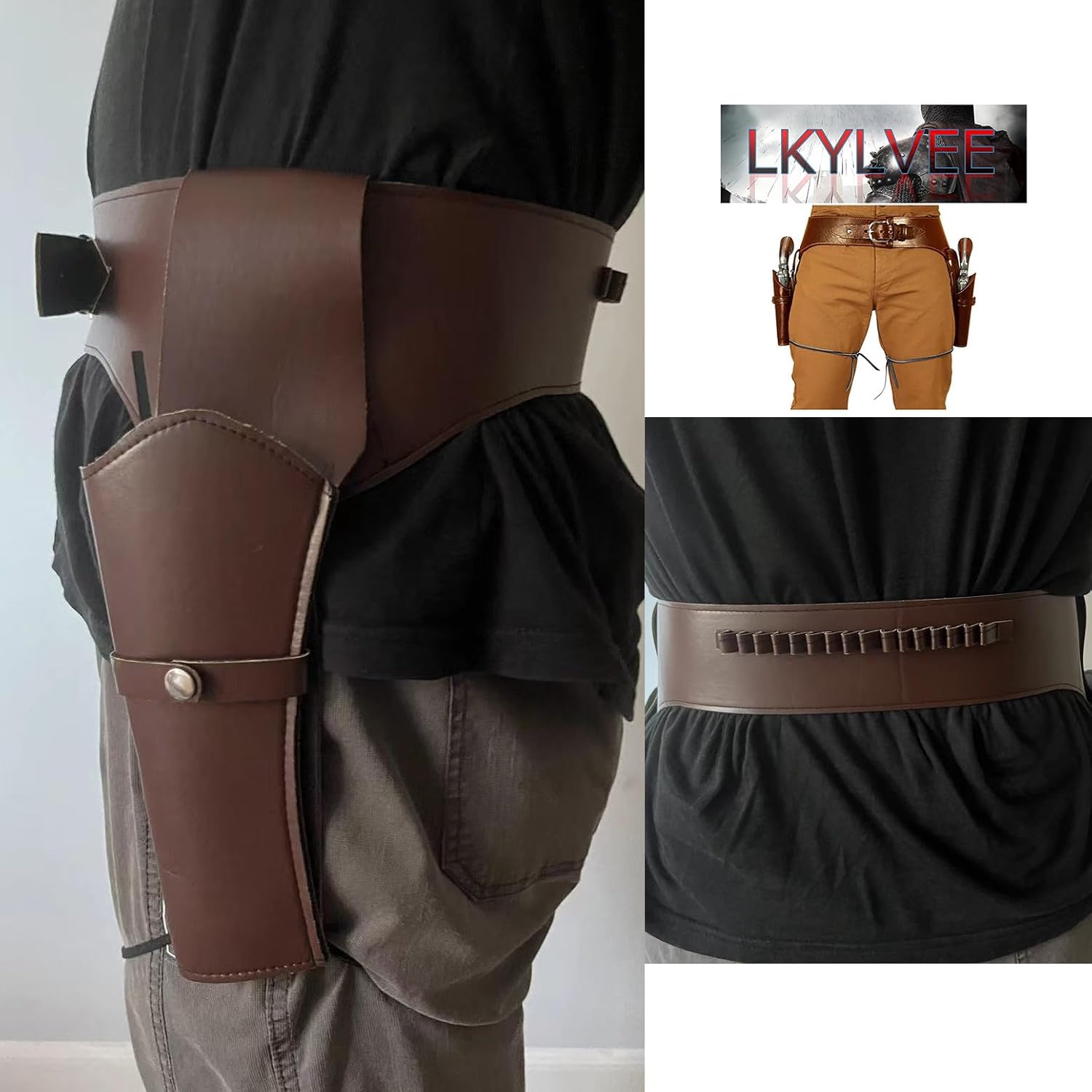 Leather Double Gun Holster - Medieval Retro Belt Case - Western Cowboy Revolver Bag for Cosplay Costume Accessories