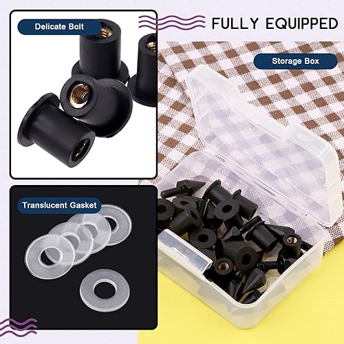 Miniatura 5 de Swpeet Juego de tornillos para parabrisas de motocicleta, con púas de aluminio, 15 unidades, para motocicleta, empalador corto, compatible con la