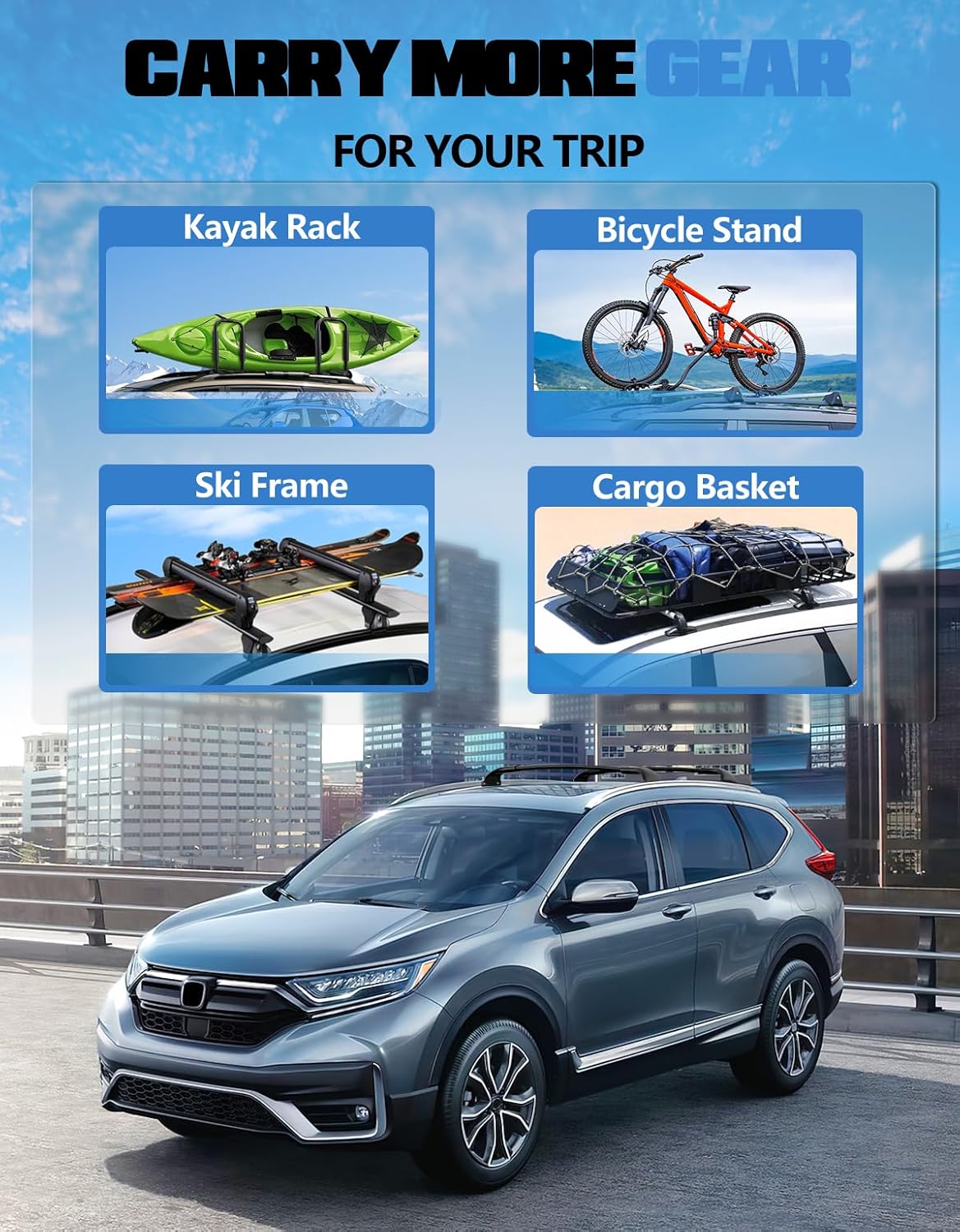 FengYu Roof Rack Cross Bars 300lbs Compatible with Honda CRV CR-V 2017-2022 with Side Rails (Not for 2023 2024 2025 2026), All-Metal Aluminum Roof Rails Crossbars Rooftop Cargo Bar Black Luggage Racks