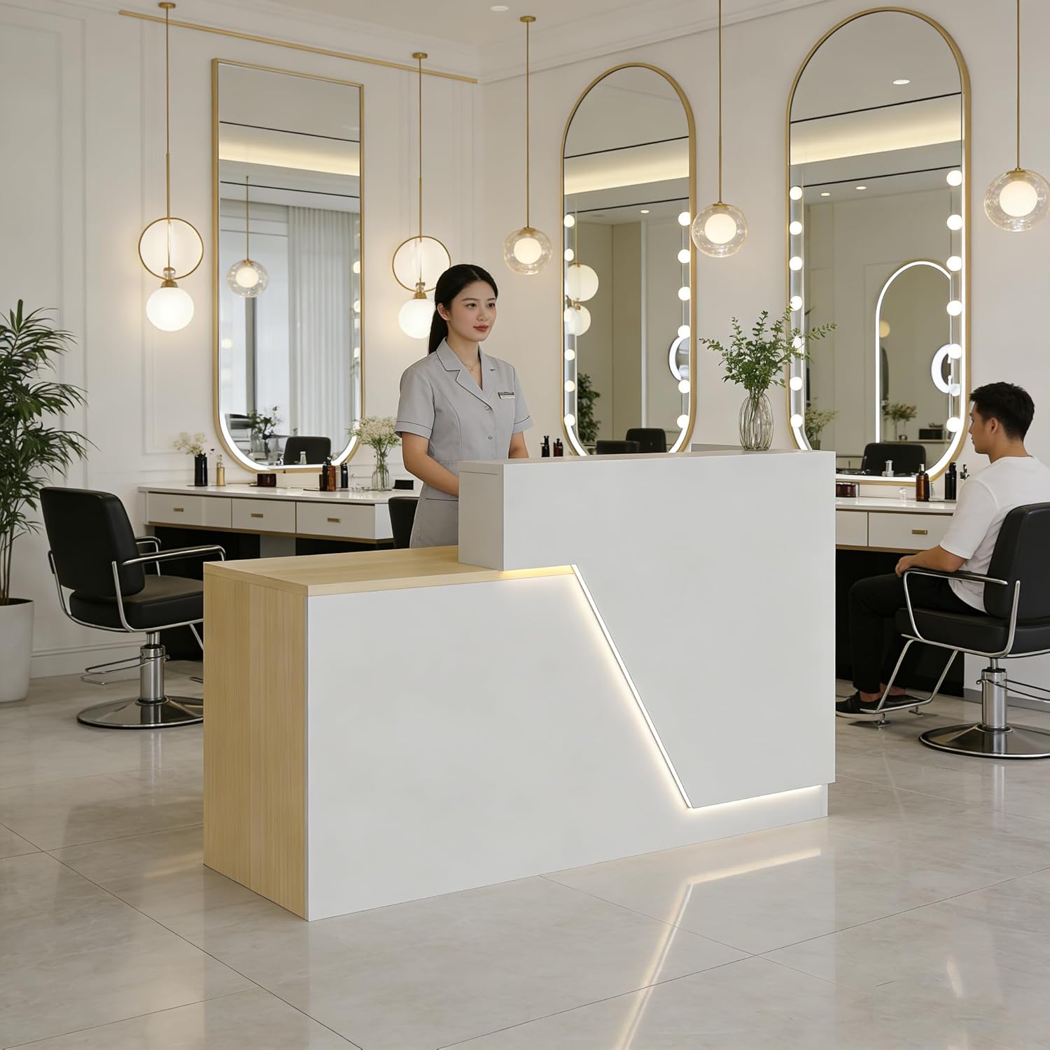 Large Reception Desk, 78.7" / 63" Wide Front Desk with Counter for Office Clothing Store Company Lobby Coffee Shop Long Receptionist Desk Modern Black (White B, 63''L x 23.6''W x 28.5''H)