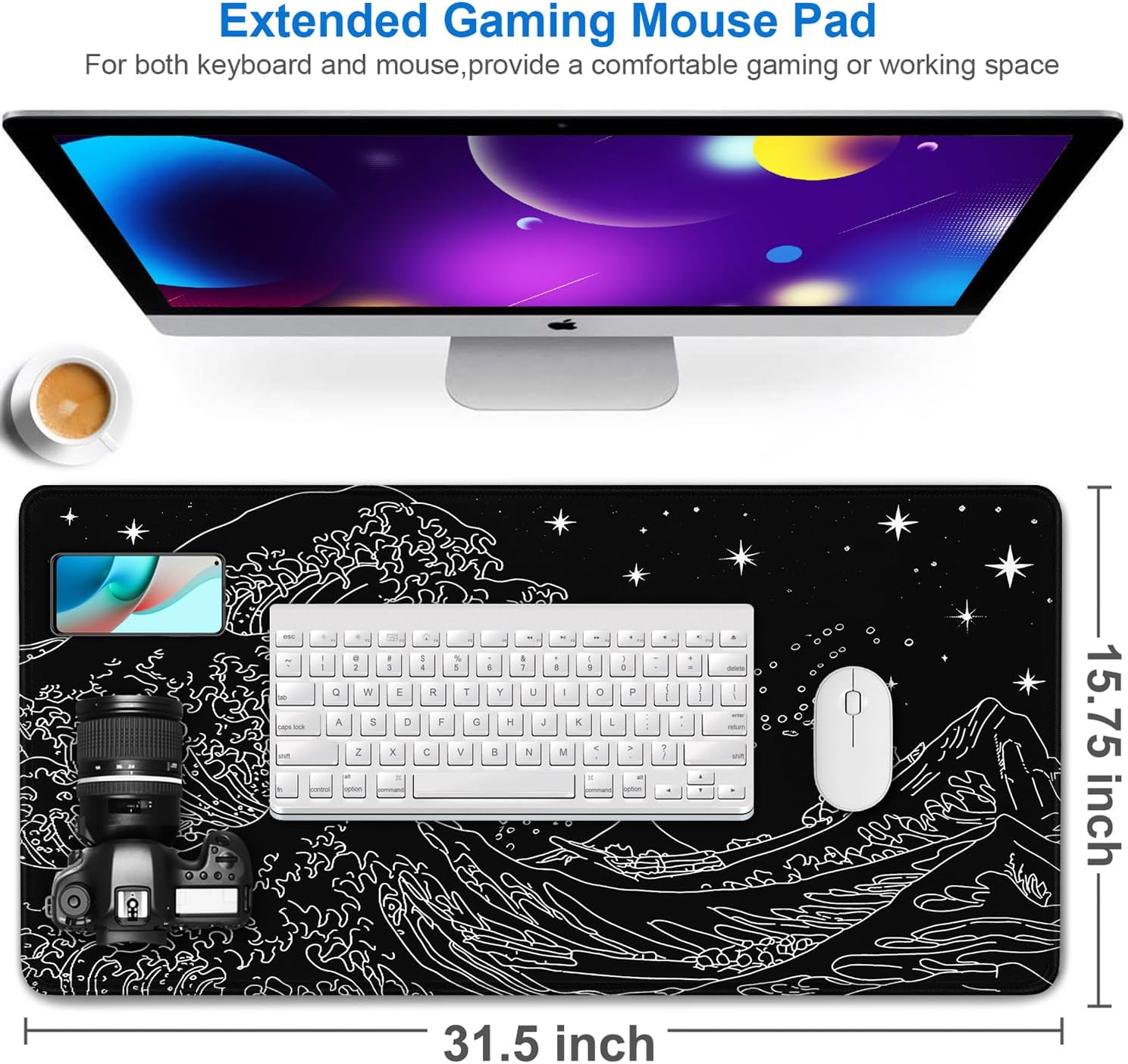 Large Mouse Pad, 31.5x15.7 inch Large Extended Gaming Computer Keyboard Mouse Mat, Water Resist Non-Slip Mousepad Rubber Base Long XXL Mouse Pad for Work & Gaming, Office & Home thumbnail