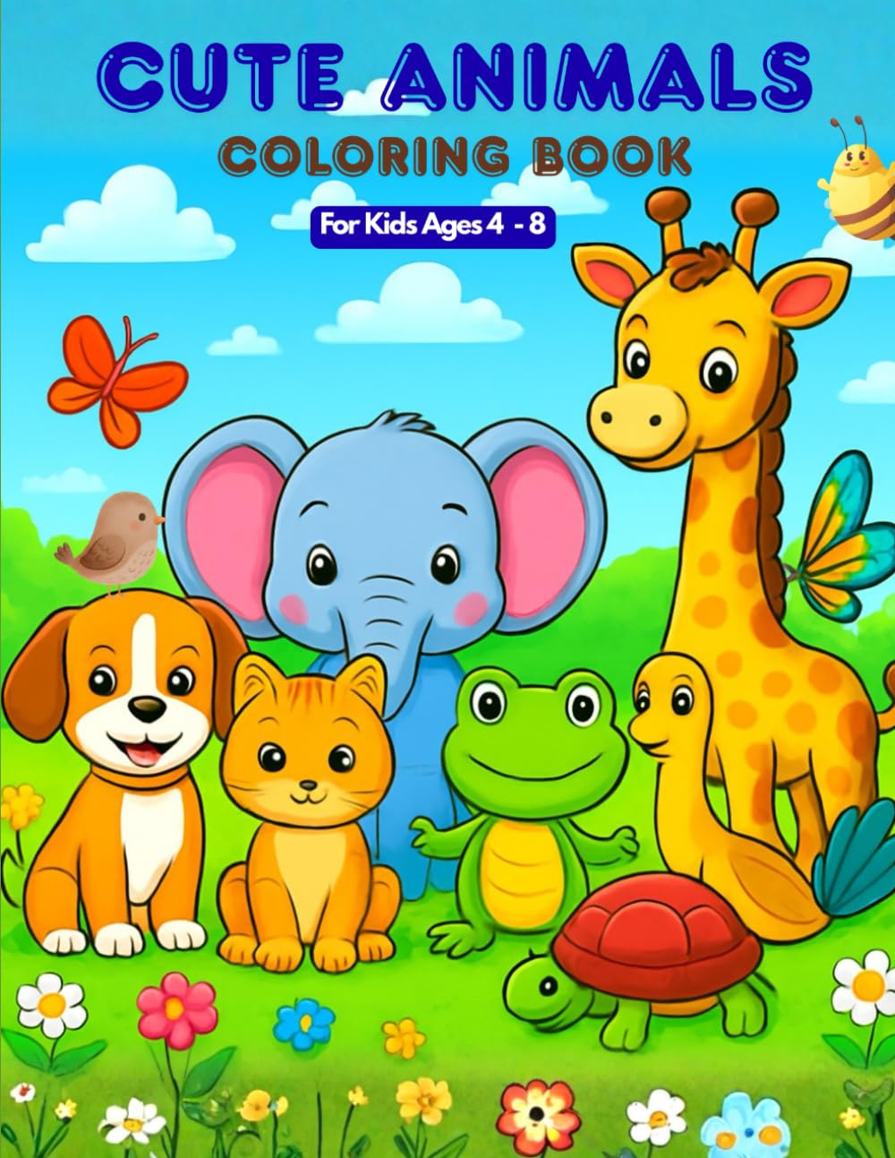 Cute Animals Coloring Book for Kids Ages 4–8: Fun and Easy Coloring Pages with Animal Names