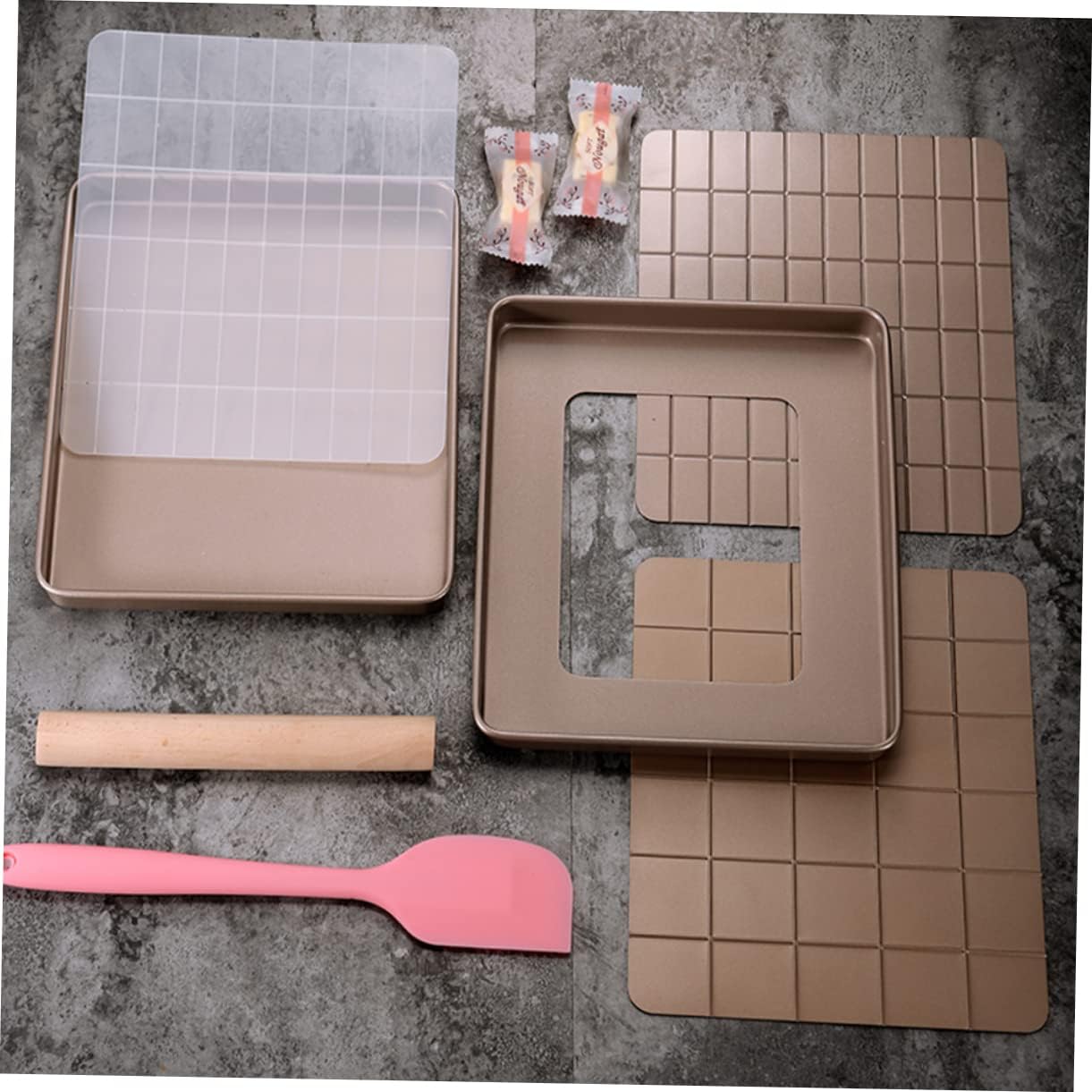 Nougat Mold Baking Tray Set Nonstick Dessert Shaping Tool for Easy Nougat Candy Making for Home Bakers and Festive Celebrations Includes Large Metal Cooling Base