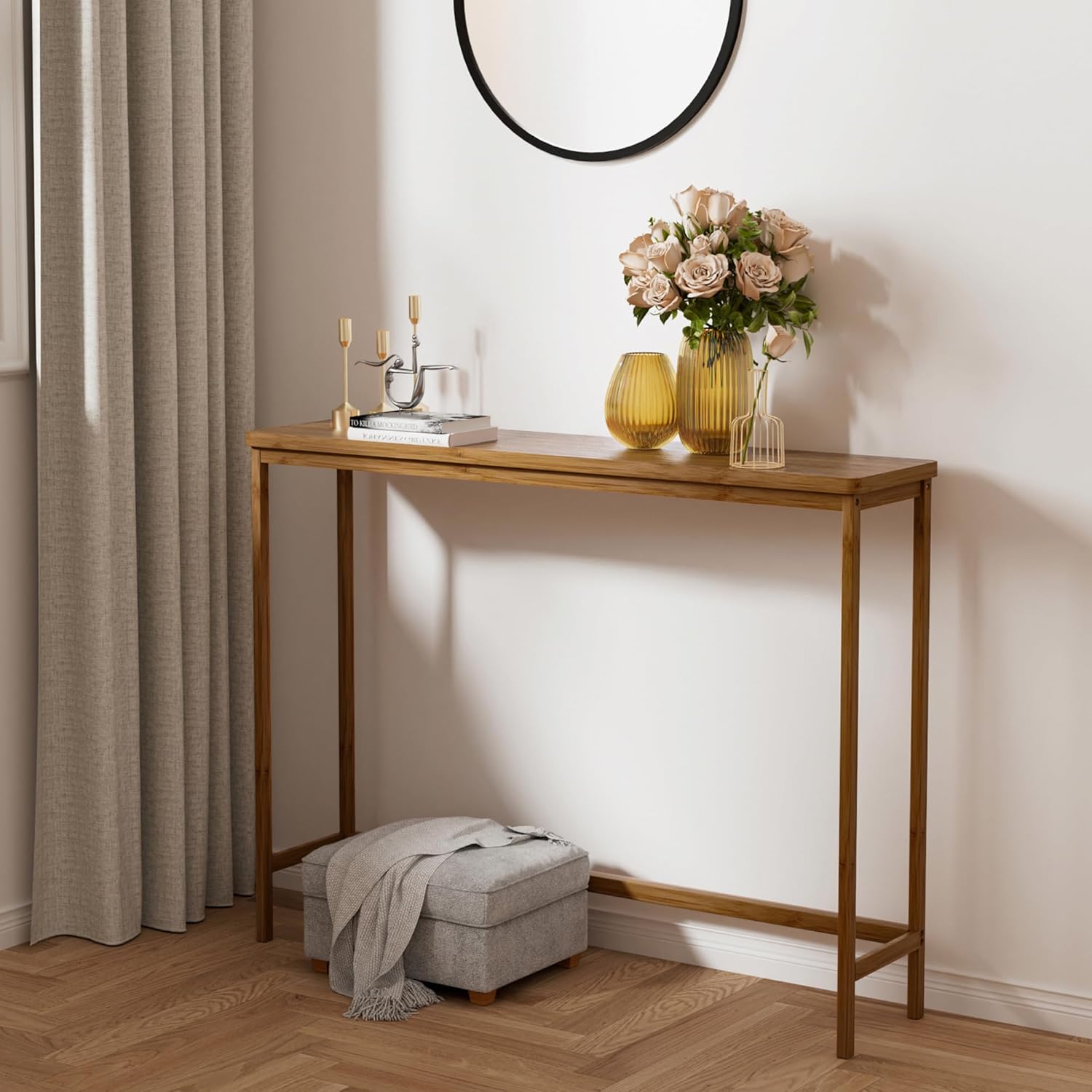 VASMIA Console Table, Entryway Table, Narrow Sofa Table, 39" Bamboo Hallway Table for Entryway, Living Room, Bedroom, Foyer, Walnut