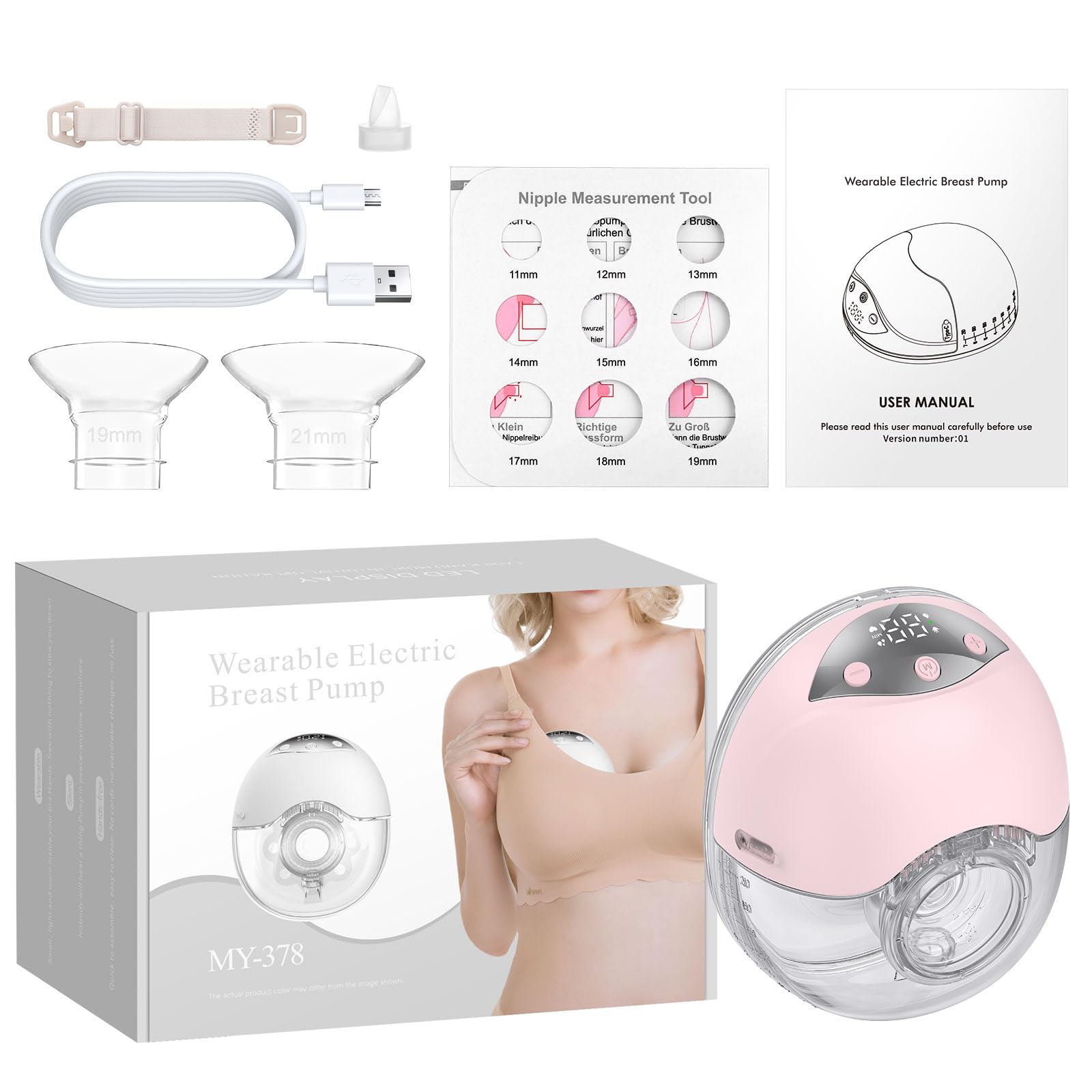 Tire-Lait Électrique Mains Libres, 210 ml, 4 Modes, Rose, 1 Pièce