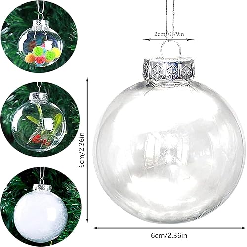 Miniatura 3 de 16 piezas de decoración colgante de Navidad, bolas de adorno rellenables de plástico transparente de 2.36 pulgadas, para Navidad, Halloween,