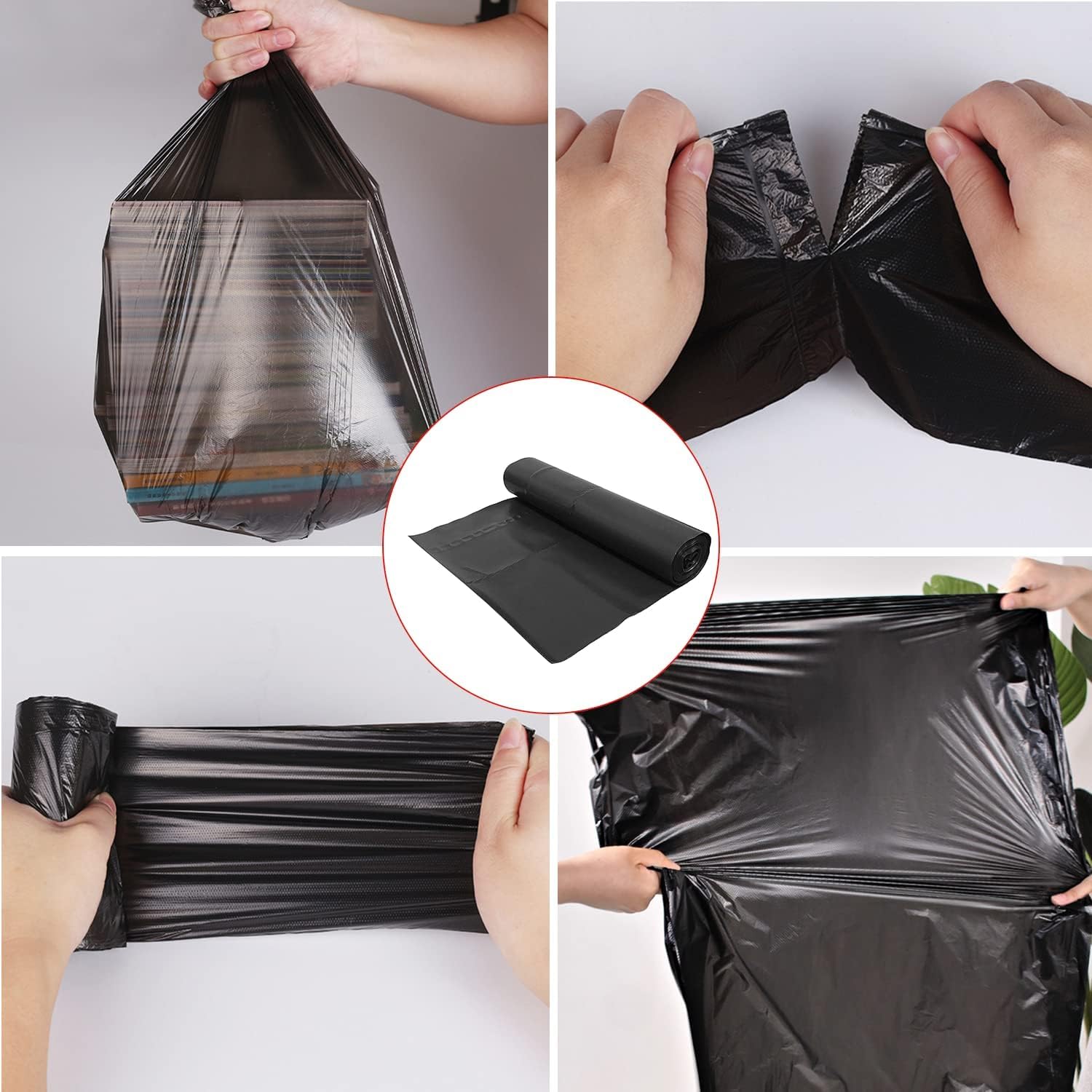 Sac Poubelle ultra résistant, Sacs poubelle à poignées coulissantes,Sacs en Plastique Recyclés Étanchéité maximale (50L(8Paquet))
