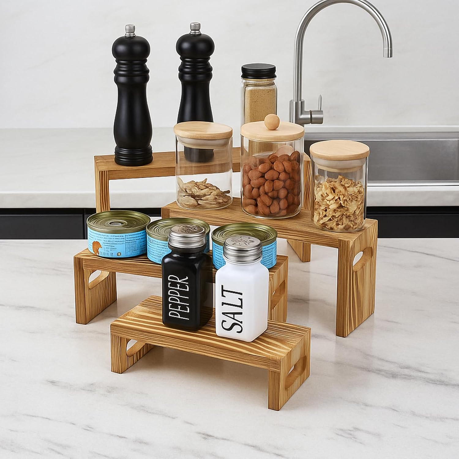 8Pcs 4 Tier Risers Display Stands, Rectangular Wooden Risers for Display on Table, 4 Sizes Dessert Table Displays Set, 2 Set Nature Pine Wooden Stands for Cupcakes, Collectibles, Jewelry, Perfumery - Image 7