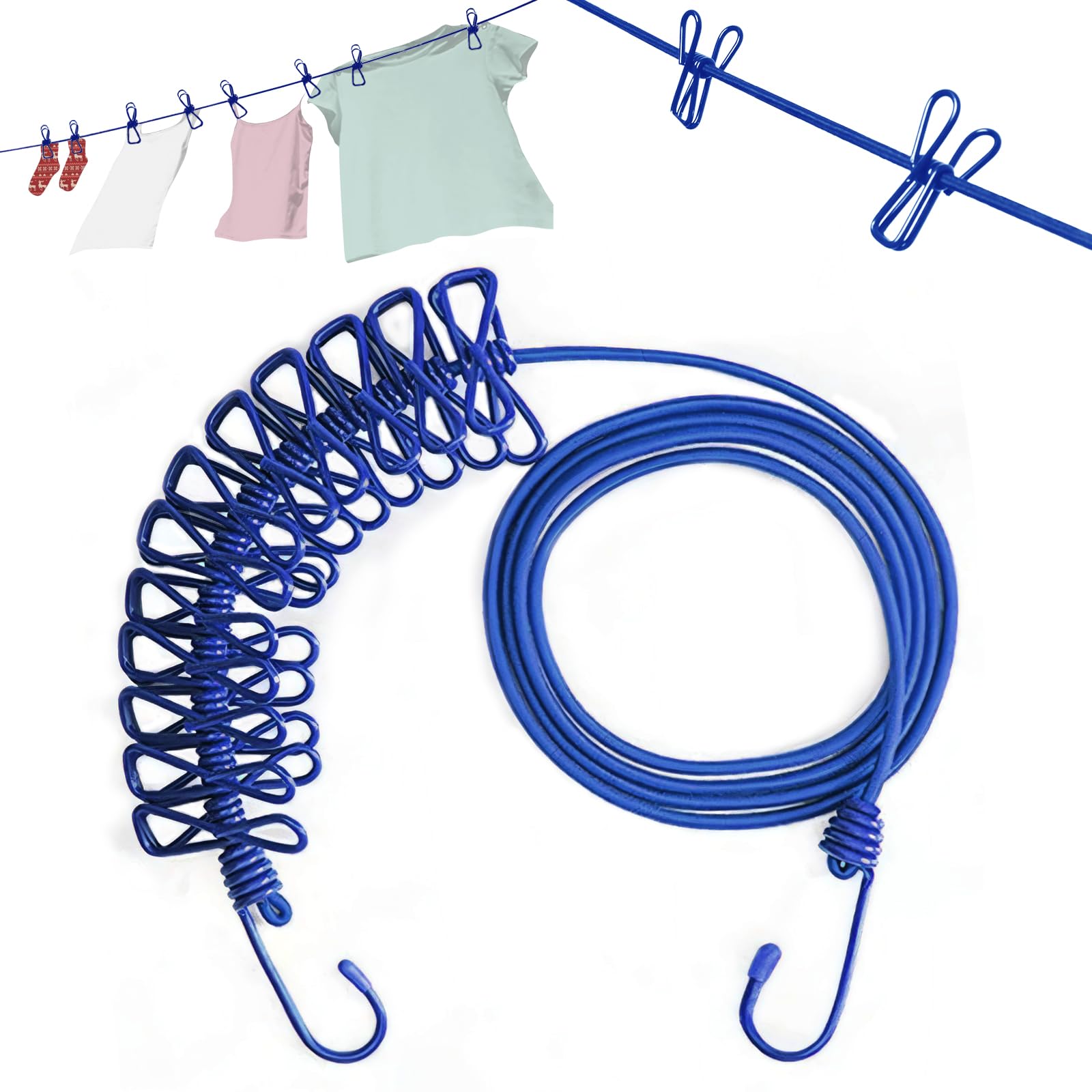 Travel Washing Line with Pegs, 12 Clips Portable Clothes Line Elastic Retractable Portable Clothes Line for Home & Outdoor Travel Camping Accessories