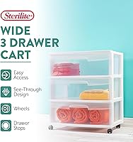 Vista 4 de Sterilite, cajonera amplia de 3 cajones con ruedas, carrito de organización rodante de plástico, marco blanco