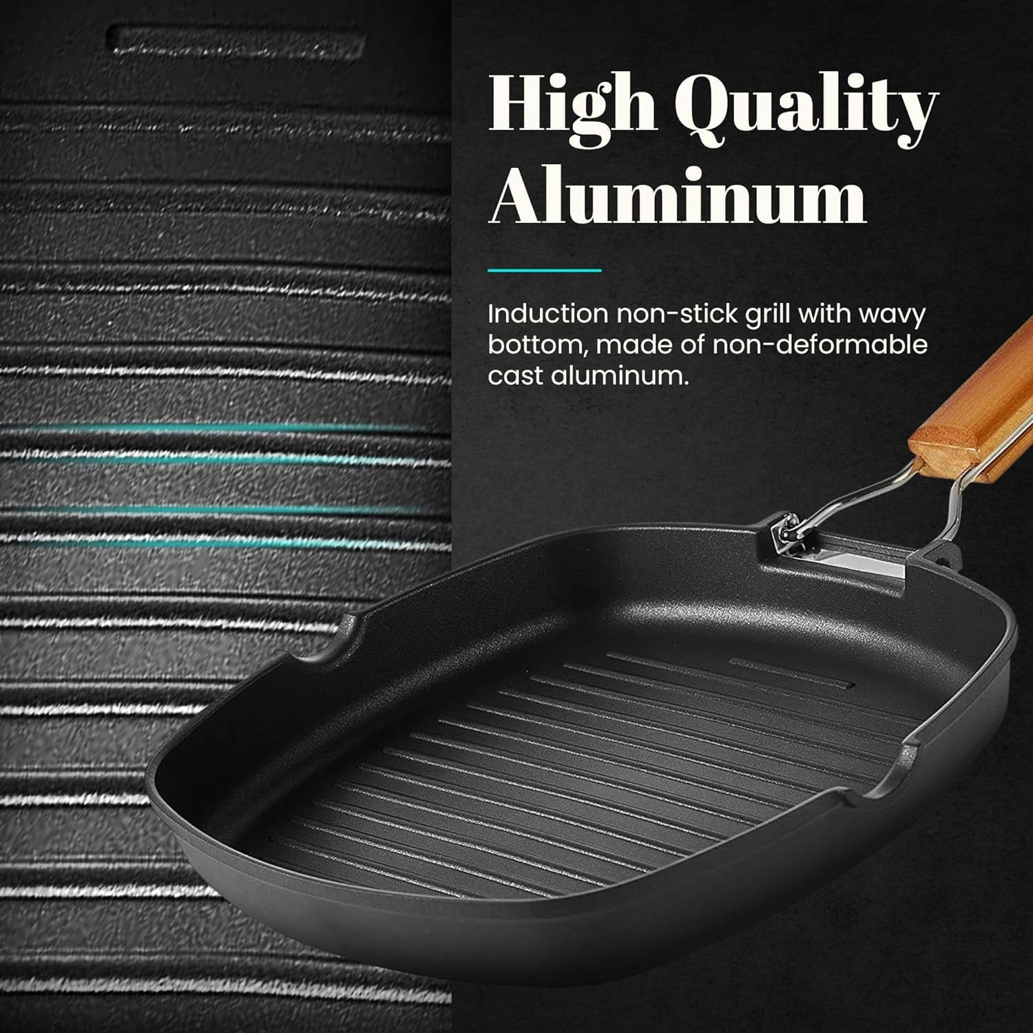 Poêle à Griller Ondulée Wecook Ecostone - Induction, Antiadhésif ILAG Sans PFOA, 34x24cm