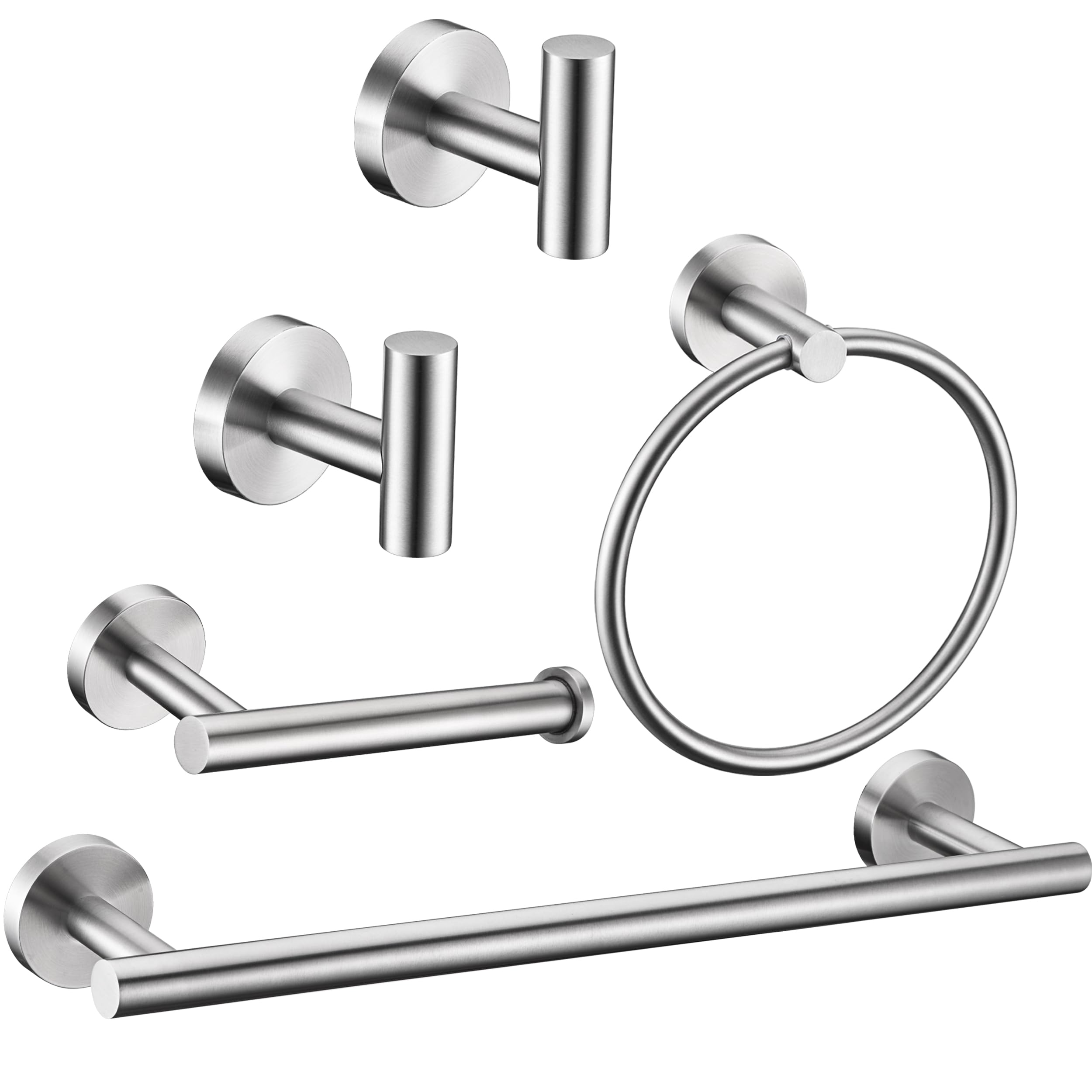 6 Pieces Brushed Nickel Bathroom Hardware Accessories Set Hand Towel Ring 16&23.6 inch Round Towel Bar Silver Toilet Paper Holder Towel Hooks 2 Pieces SUS 304 Stainless Steel,Heavy Duty,Wall Mounted — Amazon image 16