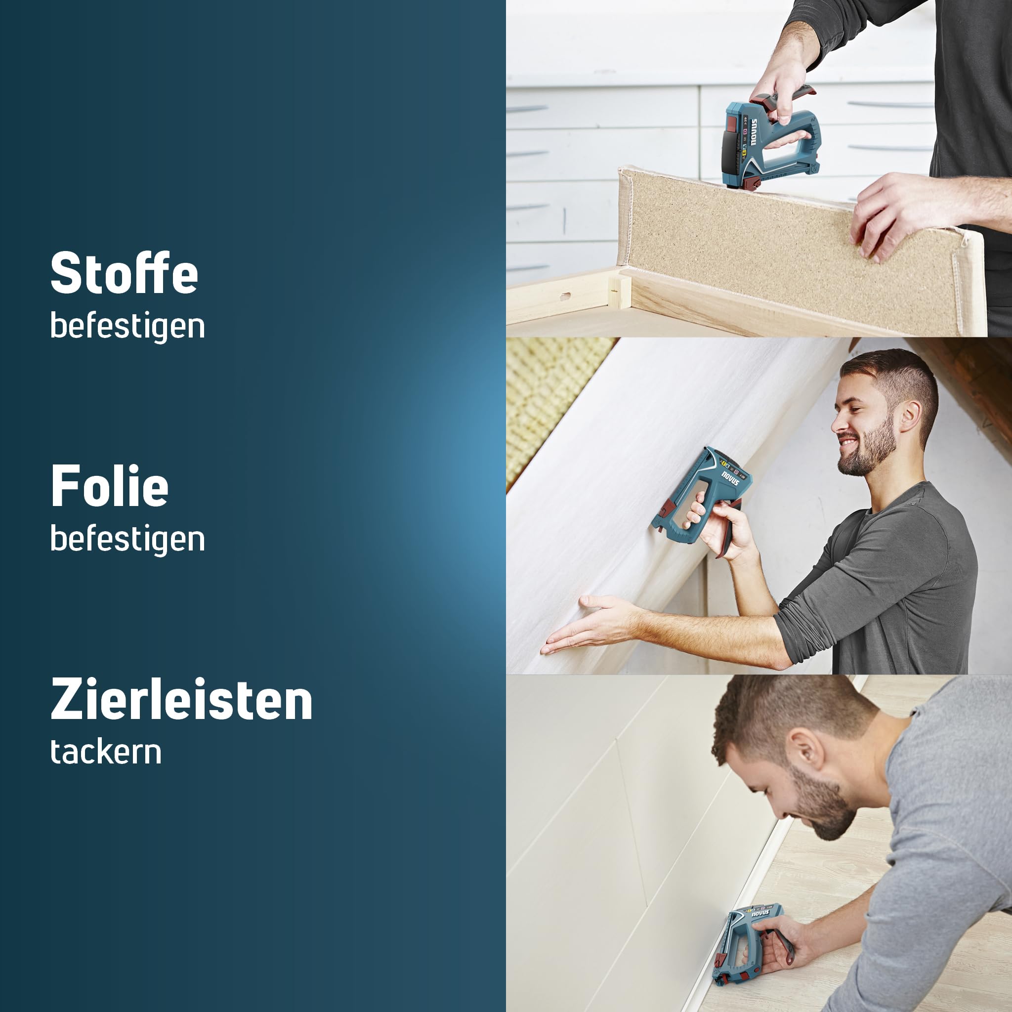 NOVUS TOOLS Handtacker J-29 Set mit 1800 Klammern │ 3-in-1 Profi-Tacker für Holz mit Metall-Gehäuse und Schlagkrafteinstellung │ Für Feindraht- und Flachdrahtklammern 6-14 mm und Nägel 16 mm