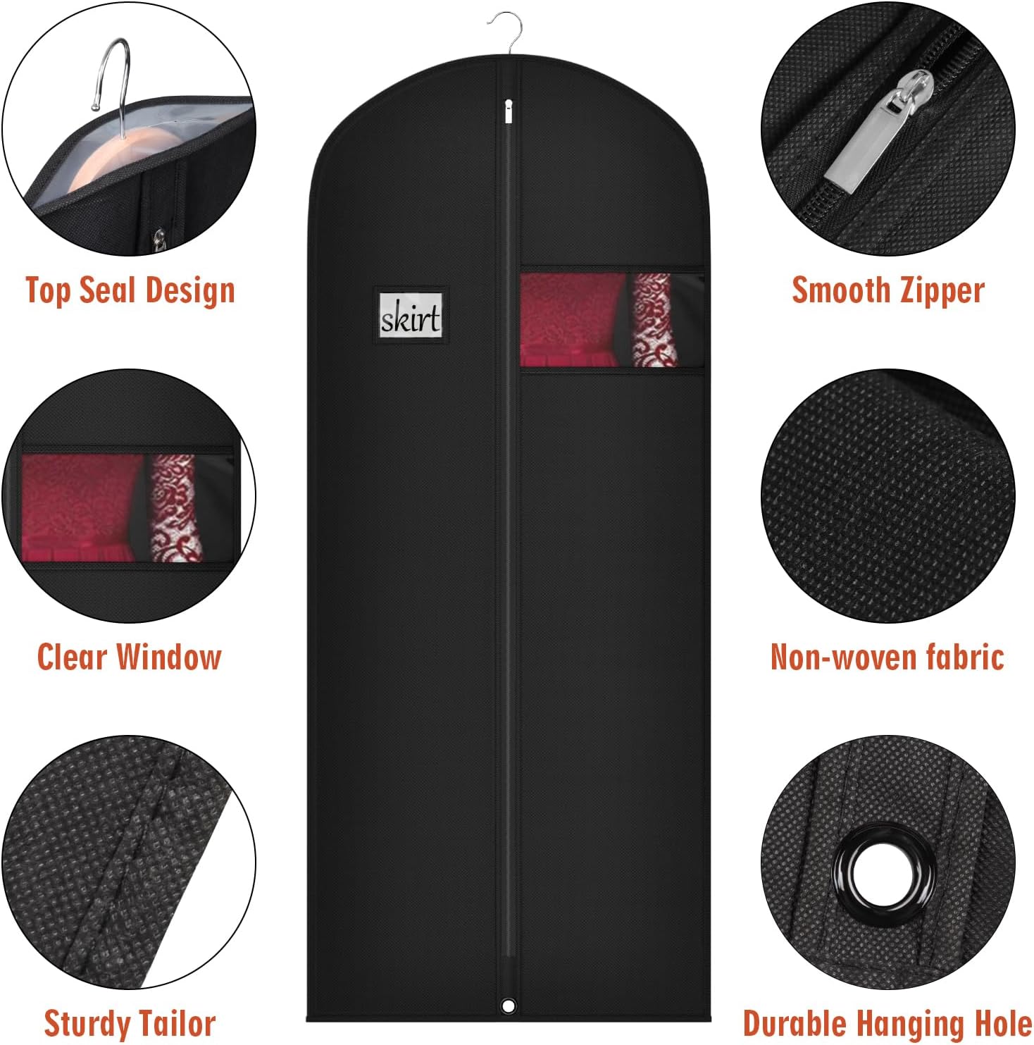 Univivi 60 Inch Lightweight Long Garment Bag for Hanging Clothes, Breathable Full Zipper Gown Dress Cover Bag with Clear Window and ID Card Holder for Suits, Long Dress, Coats -10 Pack - Image 3