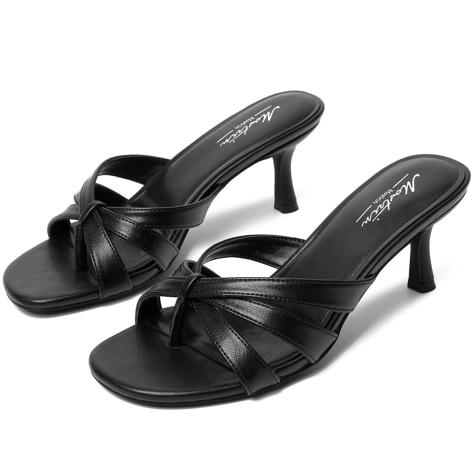 Mostrin Kitten Heels for Women Pointed Toe Vintage Mules Heels Sexy Slip on Stiletto Backless Sandals for Party Wedding Daily