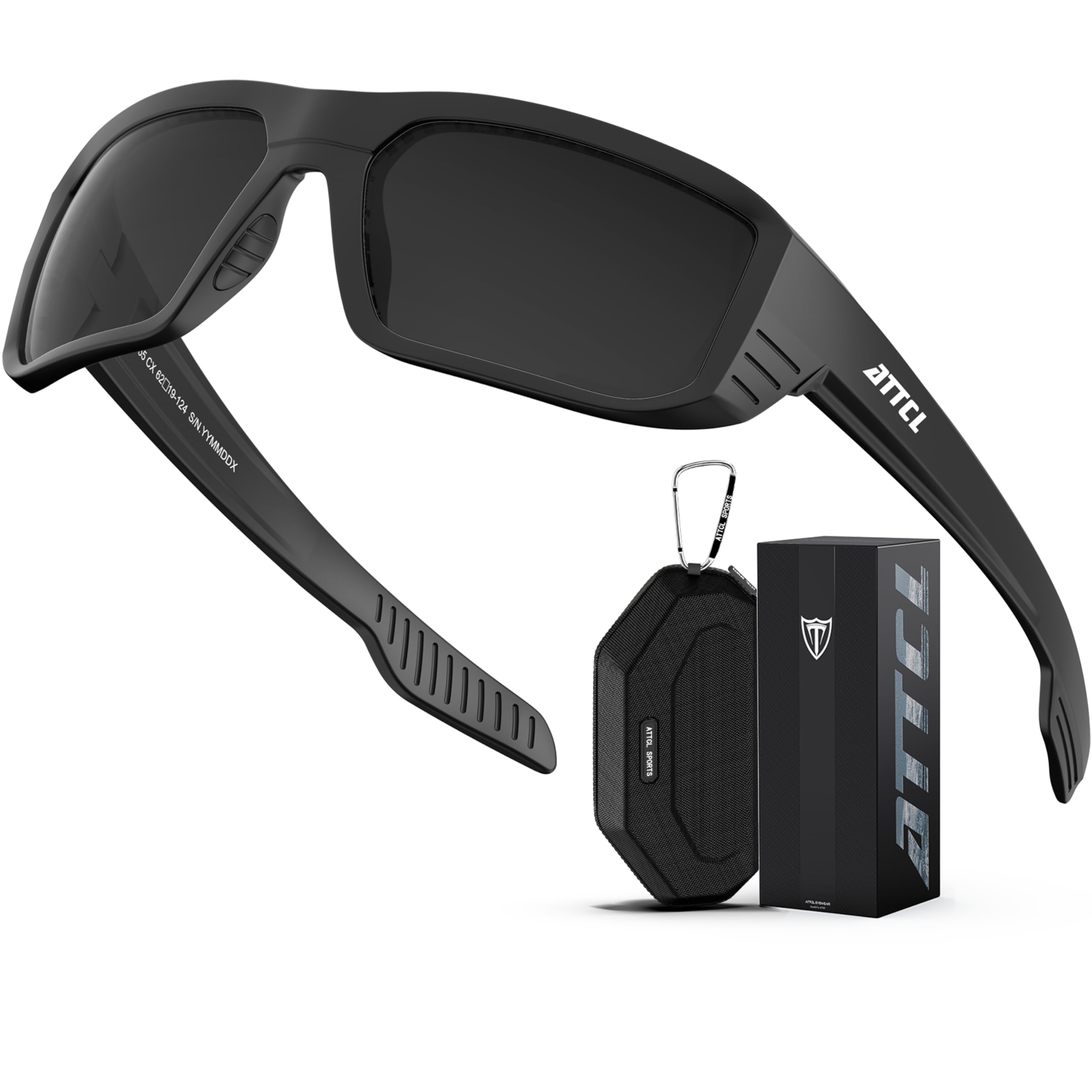 ATTCL Sports Polarized Sunglasses for Men: Ultra-Light Wrap Around TR90 Frame UV400 Protection for Fishing Driving Shooting, Black V2, M