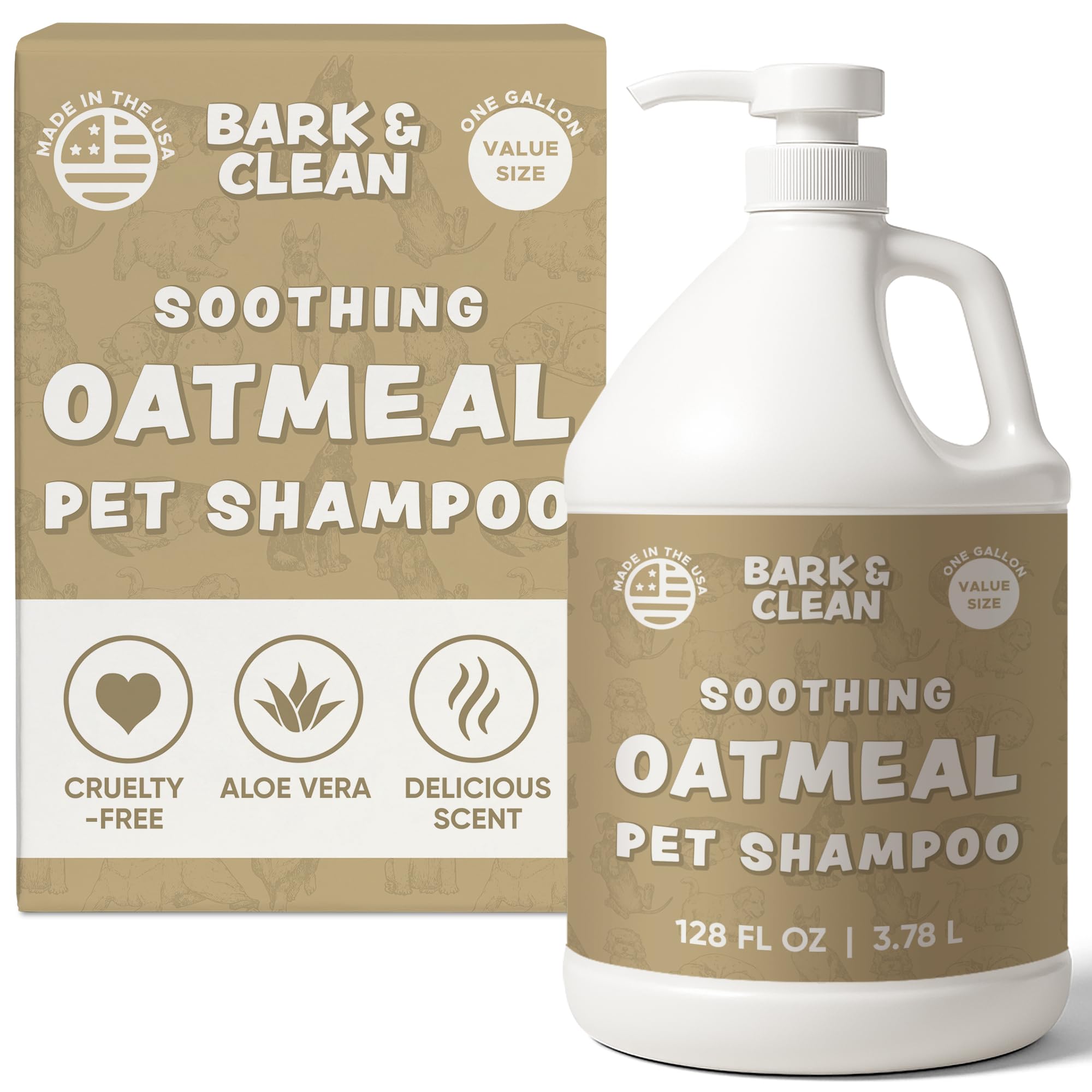 Oatmeal Dog Shampoo for Itchy Skin Relief - 1 Gallon with a Pump - Made with Coconut, Aloe Vera, Essential Oils, and More - Hypoallergenic Shampoo for Cleaning and Nourishing Dog Skin and Coat