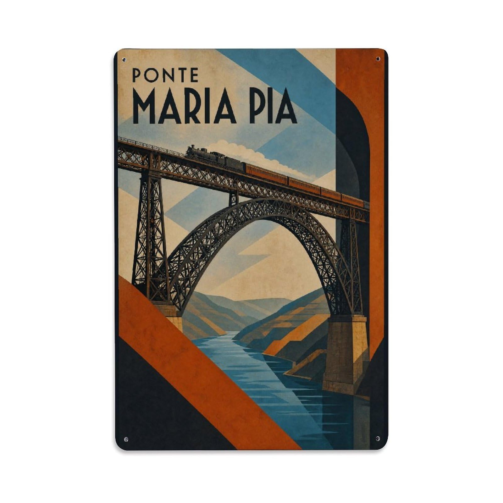 Yrnq 08X12inch Vintage Style Vintage Ponte Maria Pia Railway Engineering Portugal Metal Tin Sign