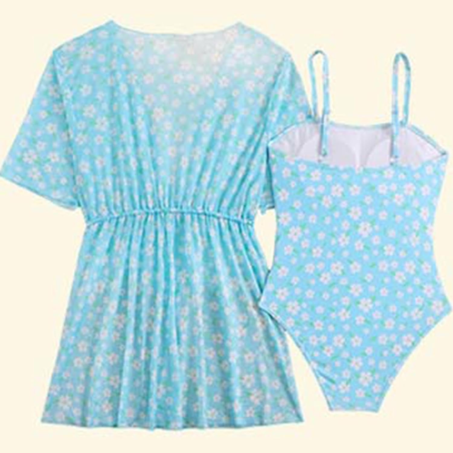 ranrann Kids Bathing Suits 2 Piece Swimsuit Beach Kimono with Drawstring Cover-up Swimwear Coverups for Surf Play