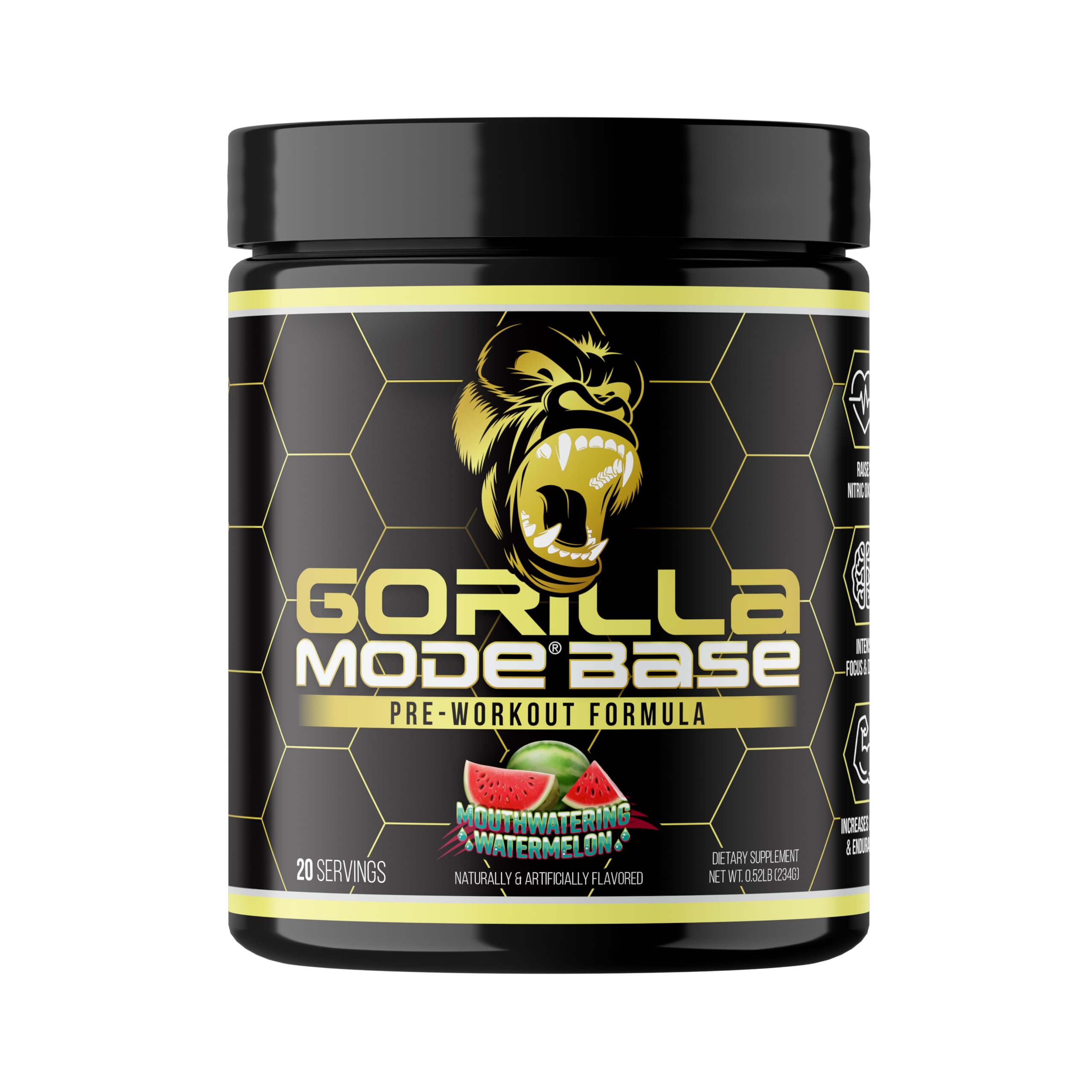 Gorilla Mind Pré-treino com L-citrulina, betaína anidra, L-tirosina, Alpha GPC, cafeína e Huperzina A — 234 g
