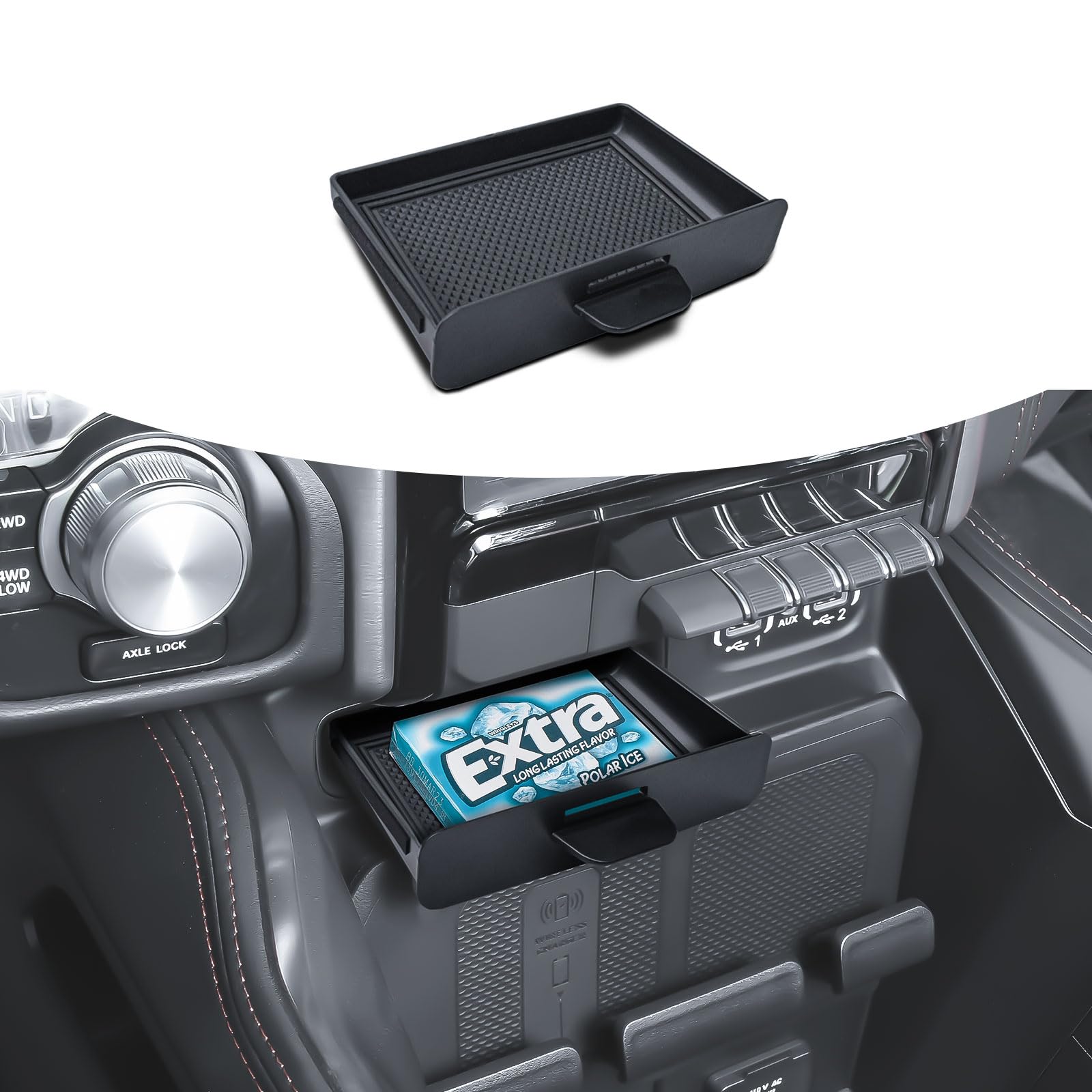 RUNROAD Center Console Organizer Tray Compatible with 2019-2024 2025 2026 Dodge Ram 1500 2500 3500 Accessories, Armrest Drawer Tray Console for Ram 1500 2500 3500 Hidden Drawer, Cubby Models Only