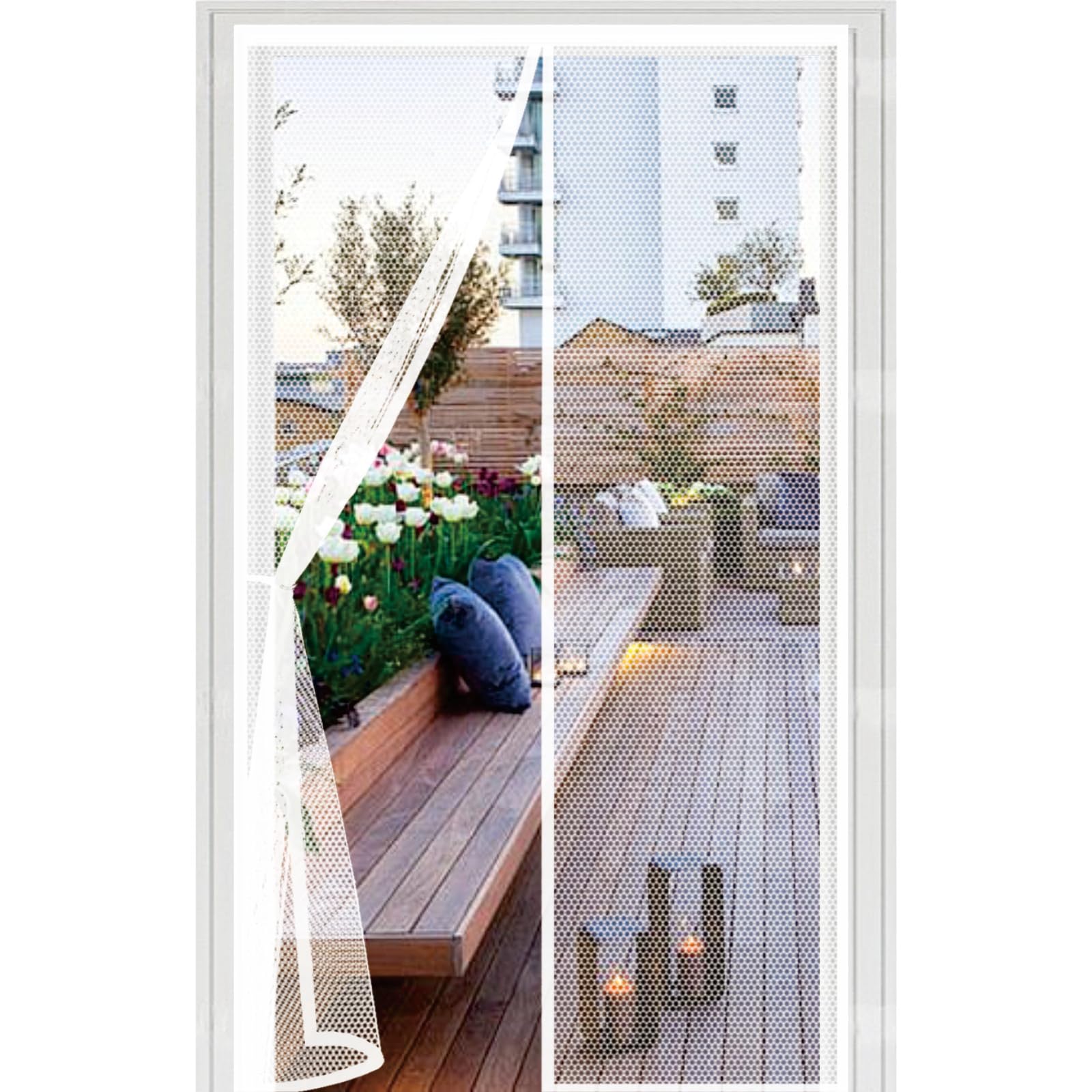 Insect Protection Door 120 x 169 cm with Powerful Magnets Automatically Closes and Magic Tape, Install Without, Keep Bugs Out, Magnetic Screen Door Curtain for Patio, White