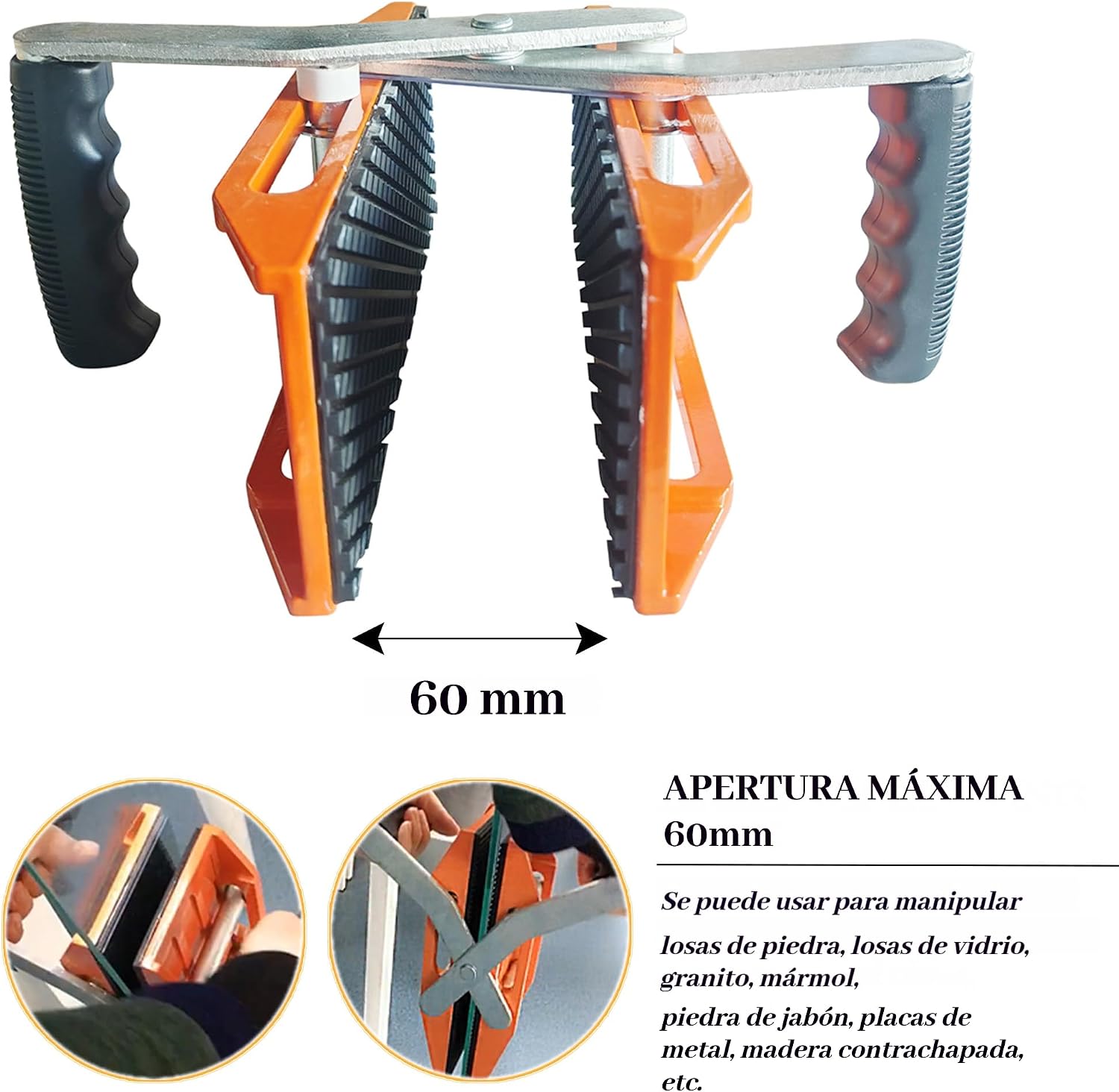 2 PCS Double Handed Stone Carrying Clamps 880 LBS Heavy Duty Granite Panel lifting Transporting Tools with Non-slip Handles Panel Carriers for 2.36in(60mm) Marble Slab Glass Plywood