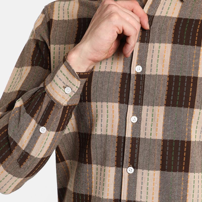 Image of CAHOOT Men's Polycotton Abstract-Textu Shirt |Casual-Wear | Spread Collar | Long Sleeve | Button Closure | Shirt Crafted with Comfort Fit for Everyday Wear