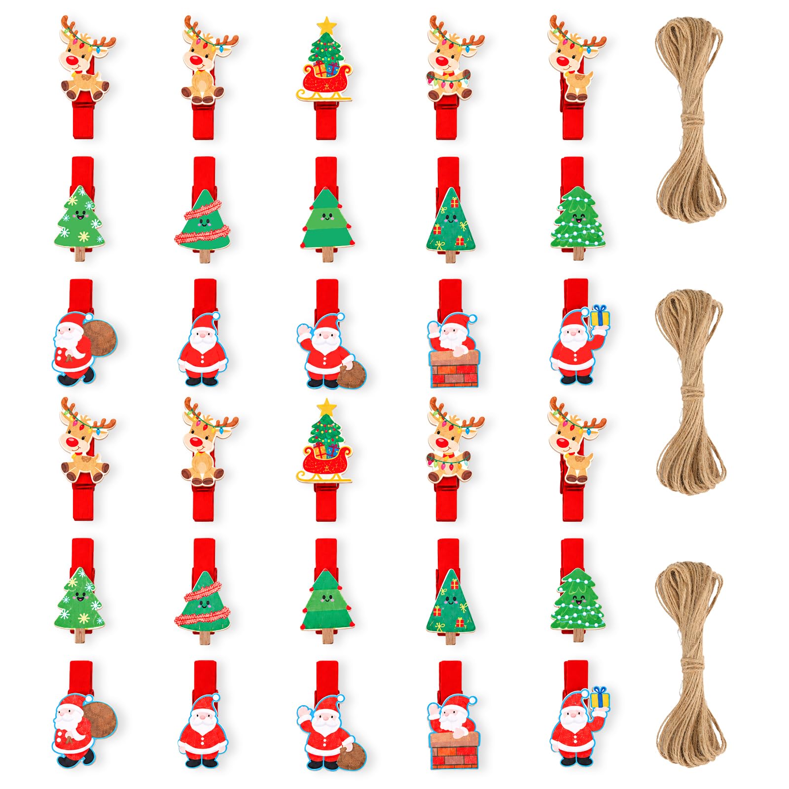 jijAcraft 30Pcs Christmas Wooden Pegs: 3.5cm Red Christmas Mini Photos Pegs