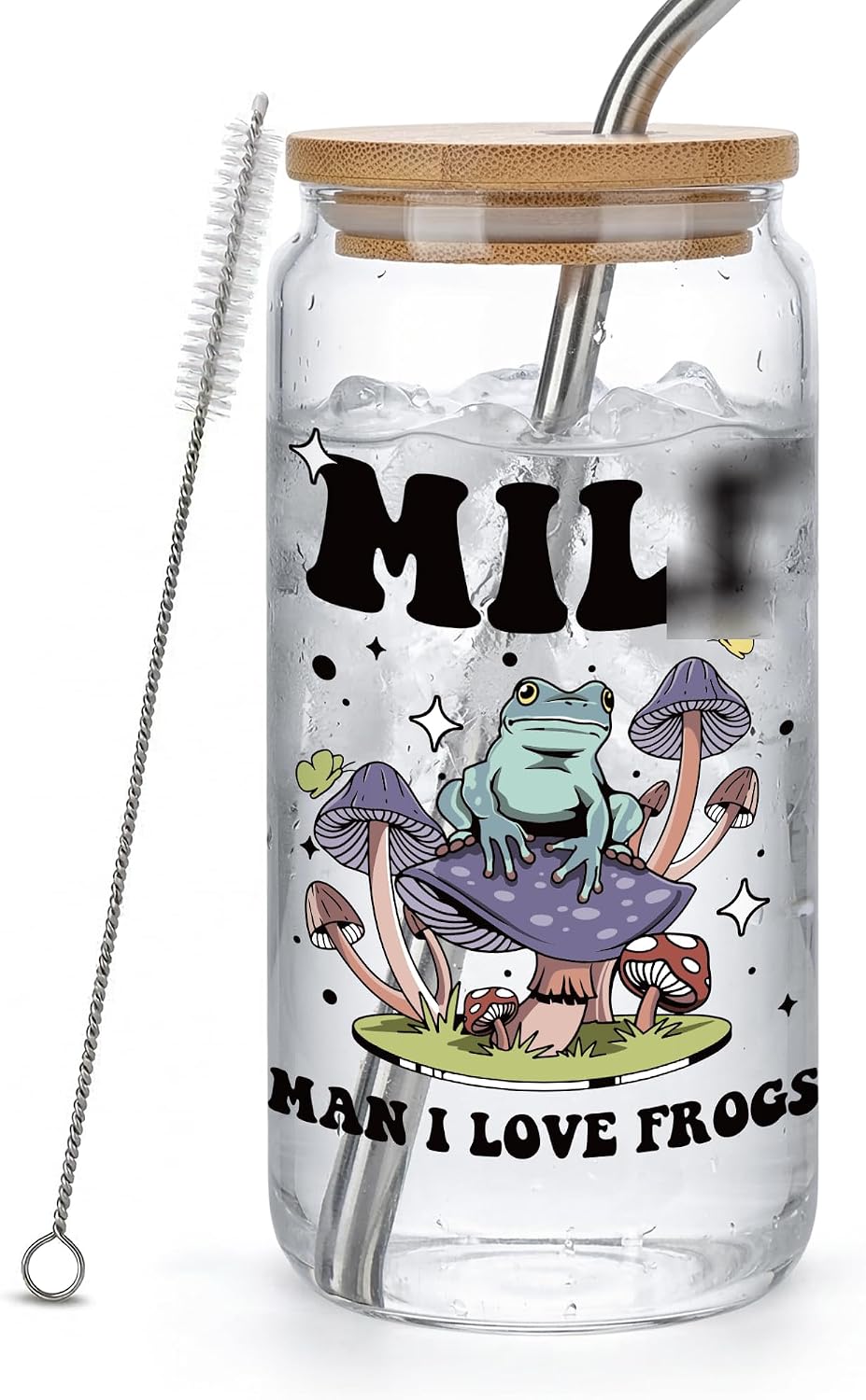Funny Frog Glass Cup, Man I Love Frogs Tumbler, Cute Frog Lover Gift for Women,Wife,Man,Friends, 16 oz Coffee Glass Cup with Lid and Straw, Includes Cleaning Brush,Gifts for Valentines Birthday