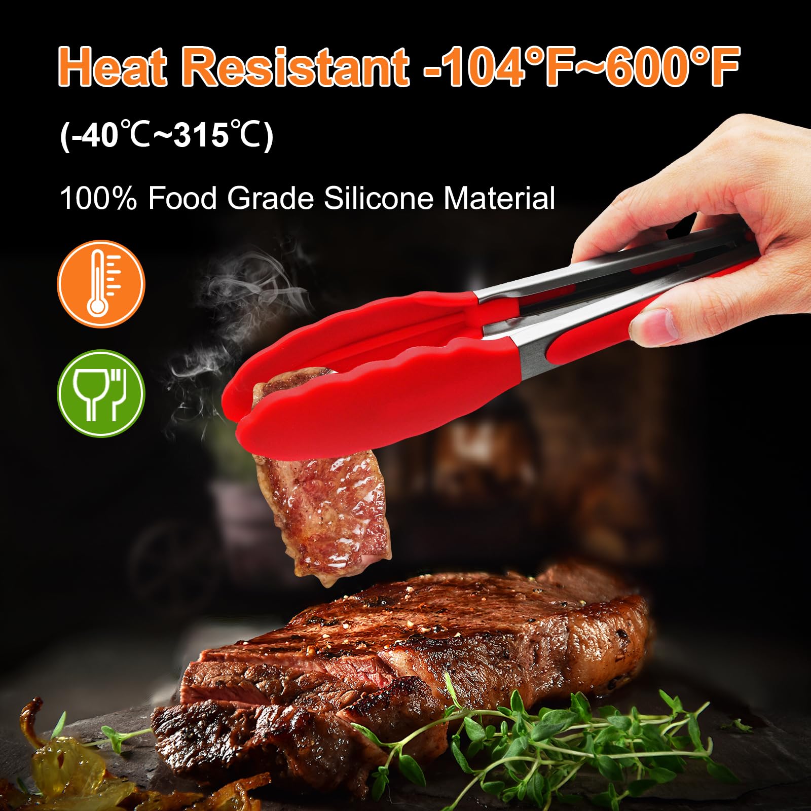 Pinzas de cocina de acero inoxidable de alta calidad resistentes al calor para cocinar, juego de pinzas de cocina de 9 y 12 pulgadas (rojo), punta de silicona antiarañazos para sartenes