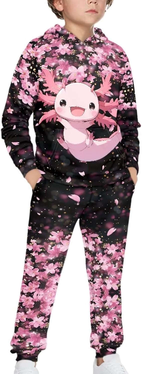 Yuuxorilu Boy's Casual 2 Piece Outfits Graphic Long Sleeve Hoodies Sweatshirts and Sweatpants Set