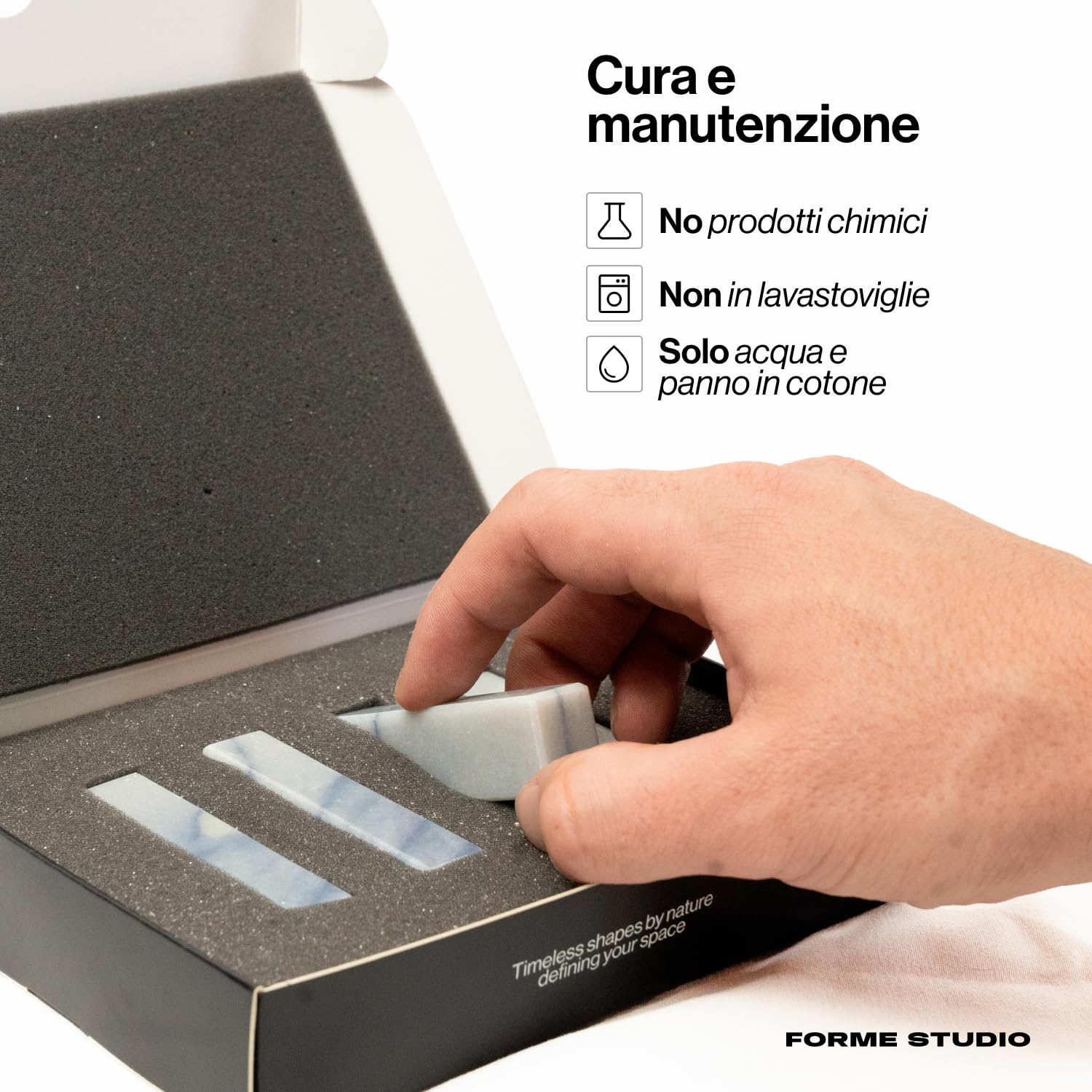 FORME STUDIO Poggia Posate Design in Marmo Azul Macaubas – Set 4 Pezzi – Poggia Bacchette Artigianale Made in Italy – Elegante Accessorio da Tavola per Occasioni Speciali