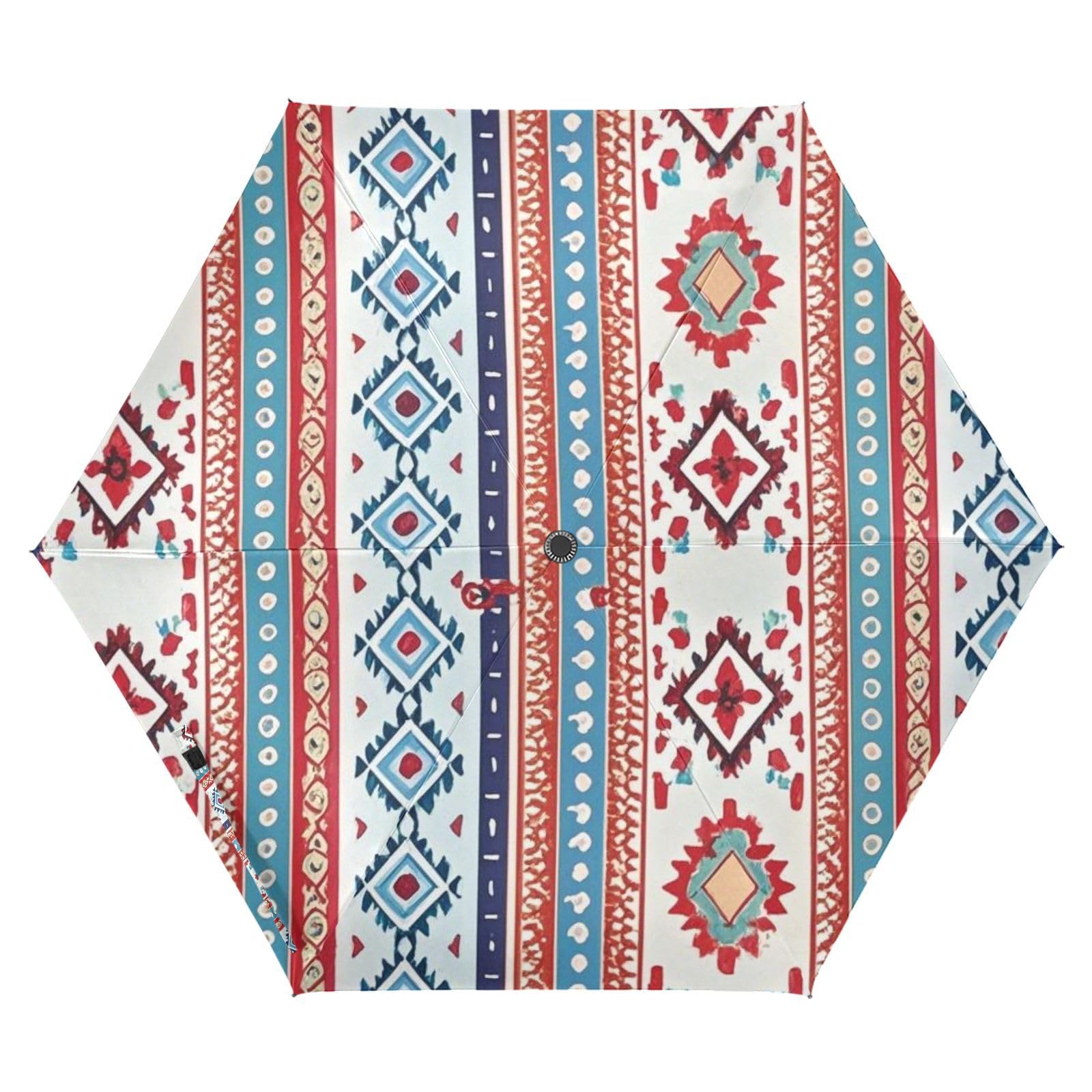 EtherSpher Boho Red and Blue Vintage Texture umbrella with case 39 Inch Heavy Duty auto open close Umbrella For Golf for travel and golf Outdoor Defence Accessories sombrillas para