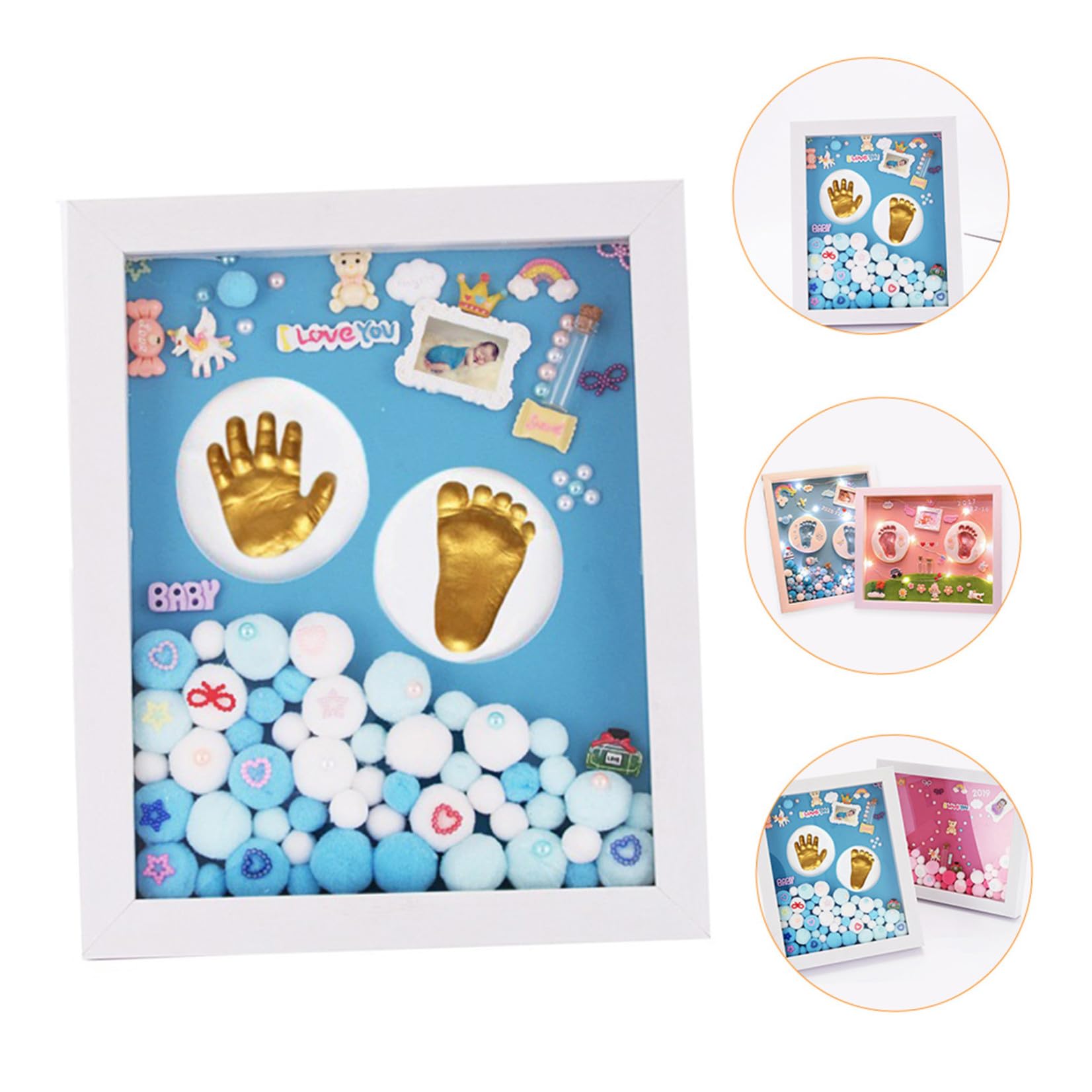 UKCOCO Cornice Porta Foto Impronte Mano e Piede per Bambina in Acrilico Oro, Set Regalo Base da Appoggio, per Realizzare Ricordi di Famiglia