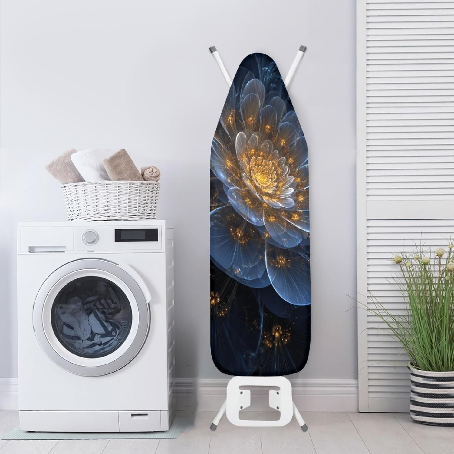 Padded Ironing Board Covers 18 X 49 Ethereal Blue Gold Flowers Ironing Board Pad and Cover Thick Replacement Drawstring Tightening & Lock, Easy Fit, Scorch & Stain Resistant, Non Slip
