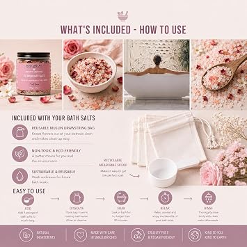 Premium Bath Salts for Her, Luxury Blend of Dead Sea & Himalayan Pink Salt, Rose Petals and Jasmine that Moisturises and Rejuvenates Skin, Luxury Bath Salts for Women (Floral Amour)